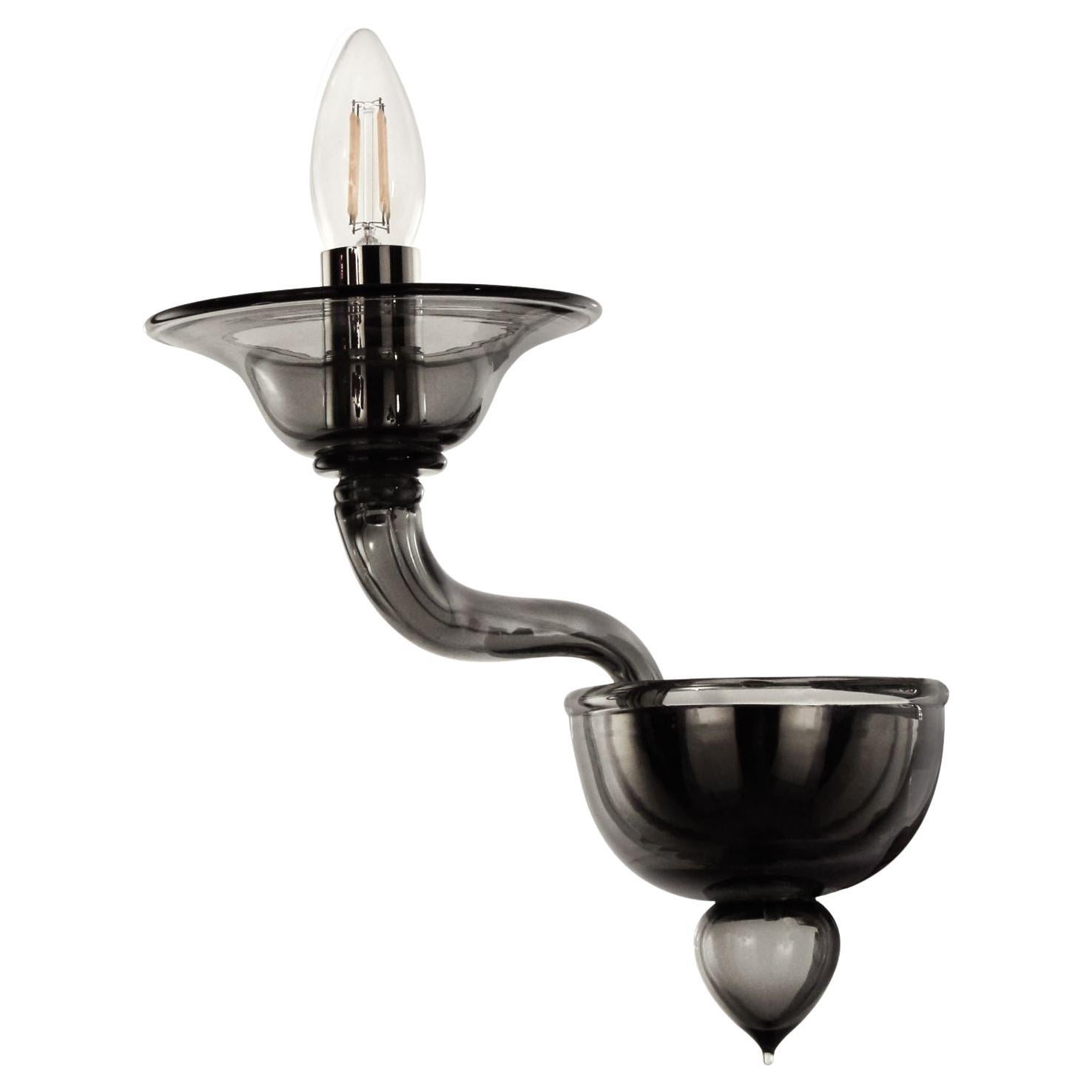 Contemporary Sconce 1 Arm Smooth Dark Grey Murano Glass by Multiforme For Sale
