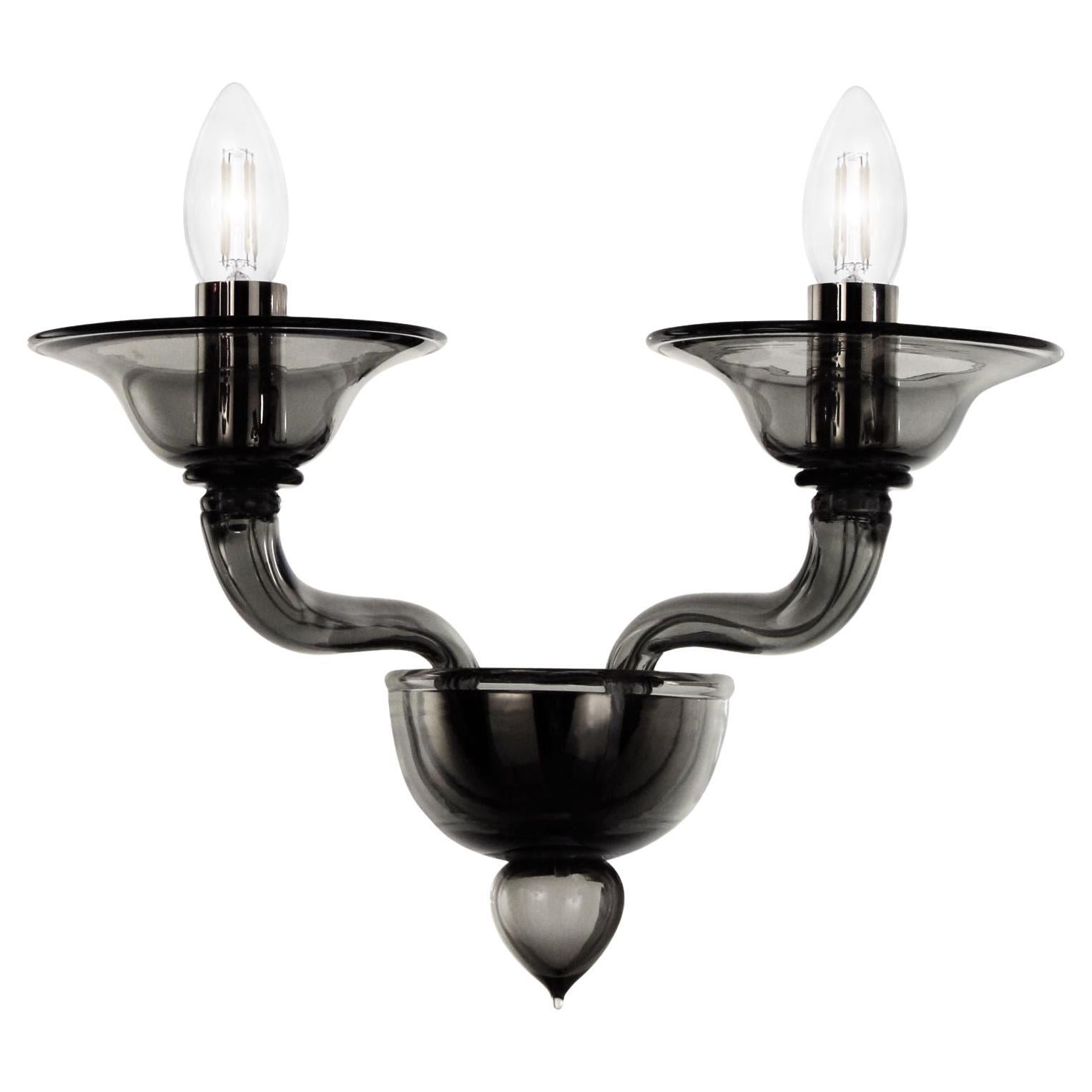 Contemporary Sconce 2 Arms Smooth Dark Grey Murano Glass by Multiforme in stock For Sale