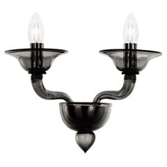 Contemporary Sconce 2 Arms Smooth Dark Grey Murano Glass by Multiforme in stock