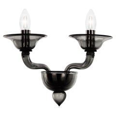 Sconce contemporanee a 2 bracci in vetro di Murano grigio scuro liscio di Multiforme in stock