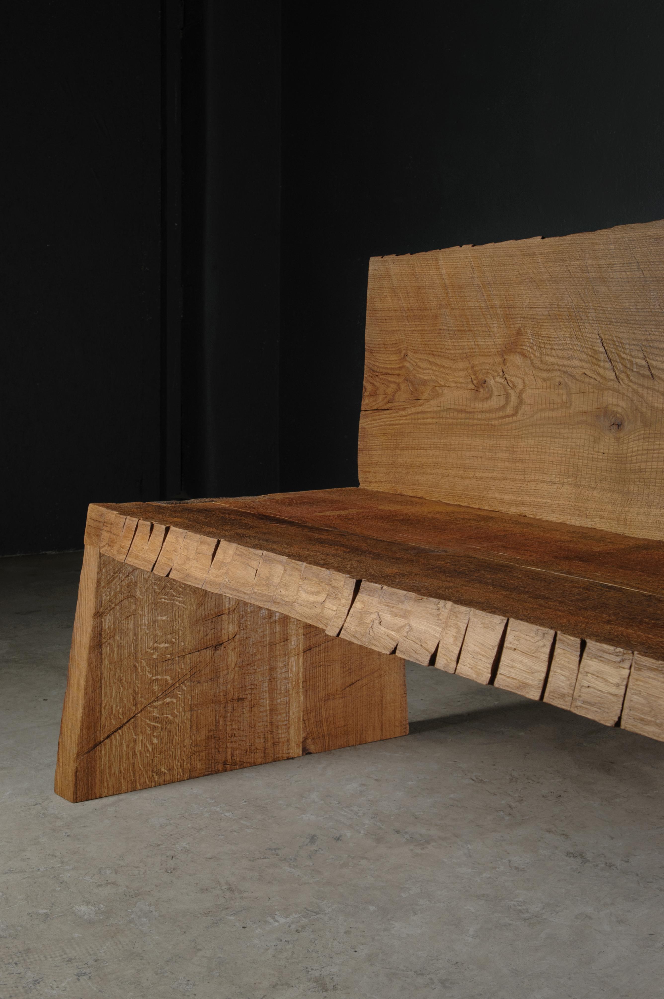 Contemporary Sculpted Bench with Backrest N1 by Soha Concept, Solid Oak For Sale 5