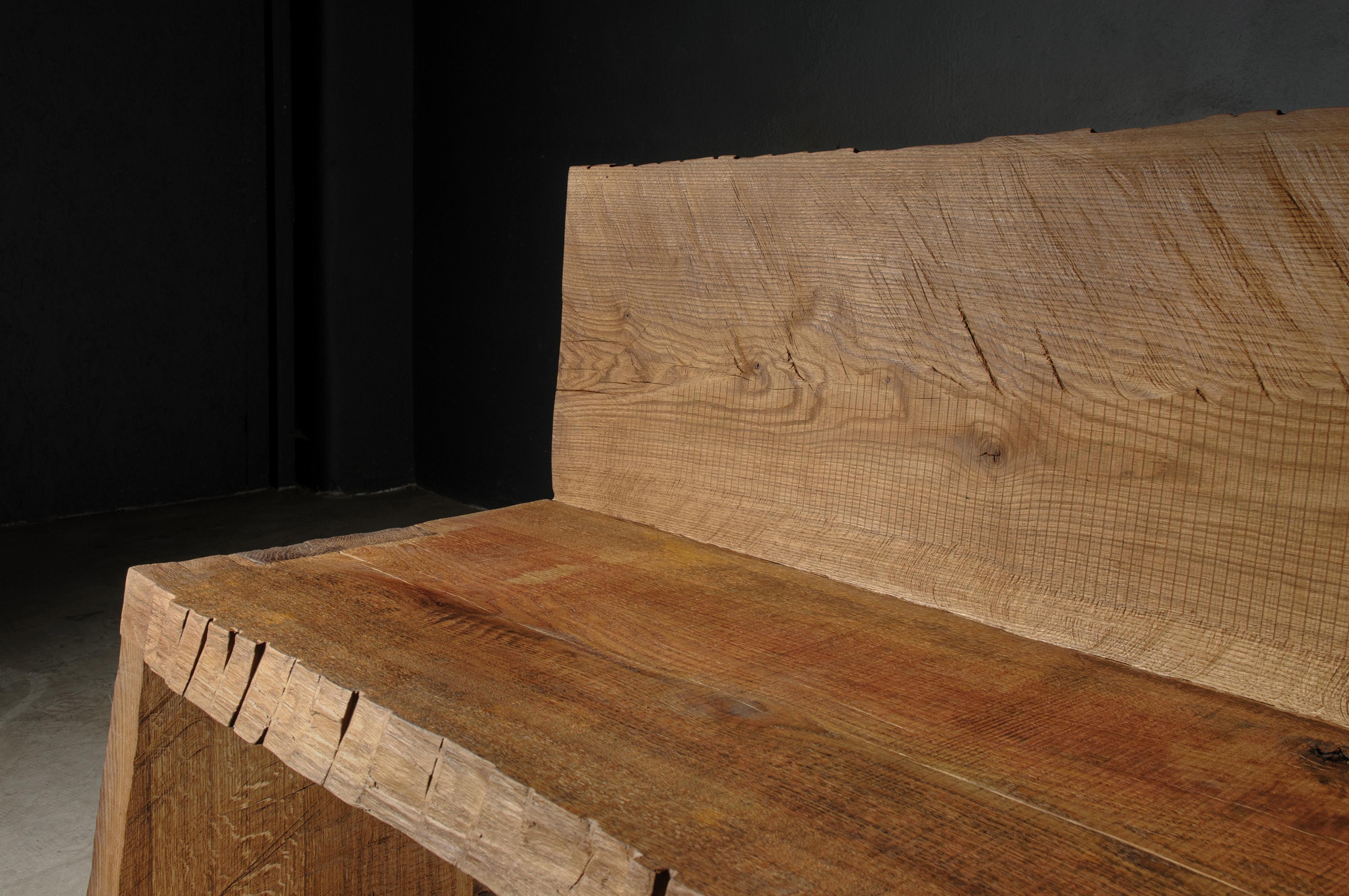 Contemporary Sculpted Bench with Backrest N1 by Soha Concept, Solid Oak For Sale 7