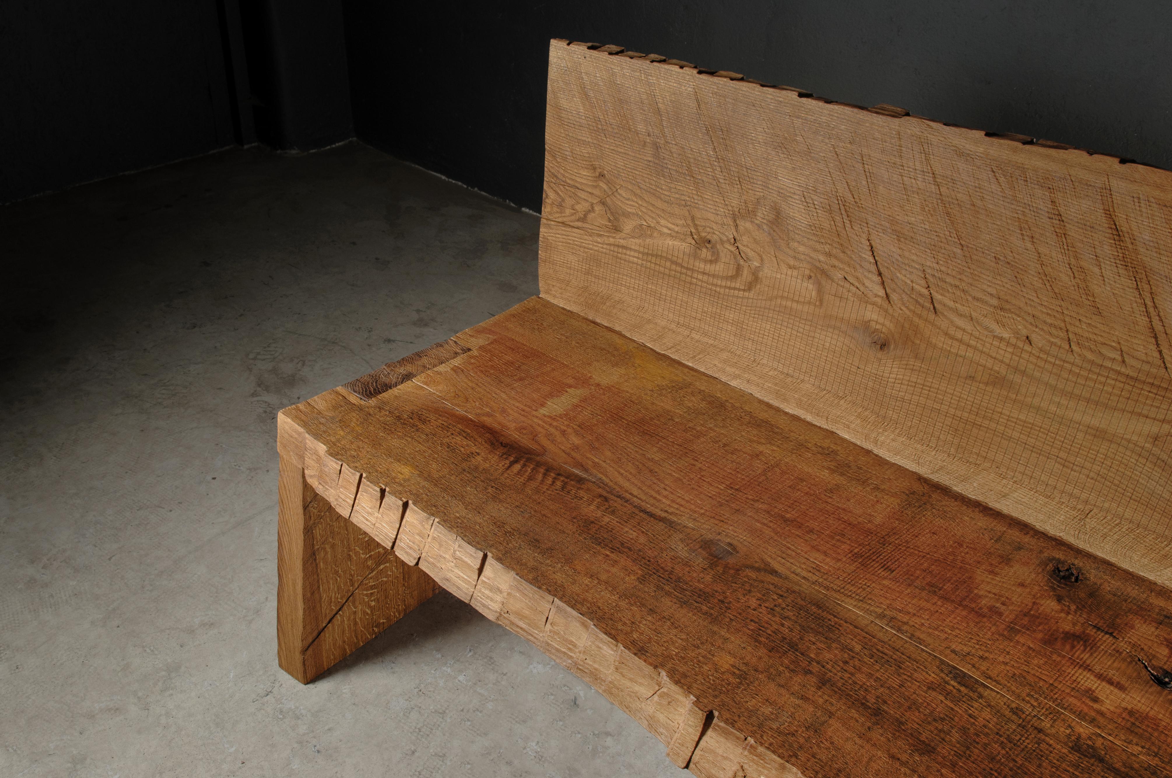 Contemporary Sculpted Bench with Backrest N1 by Soha Concept, Solid Oak For Sale 8