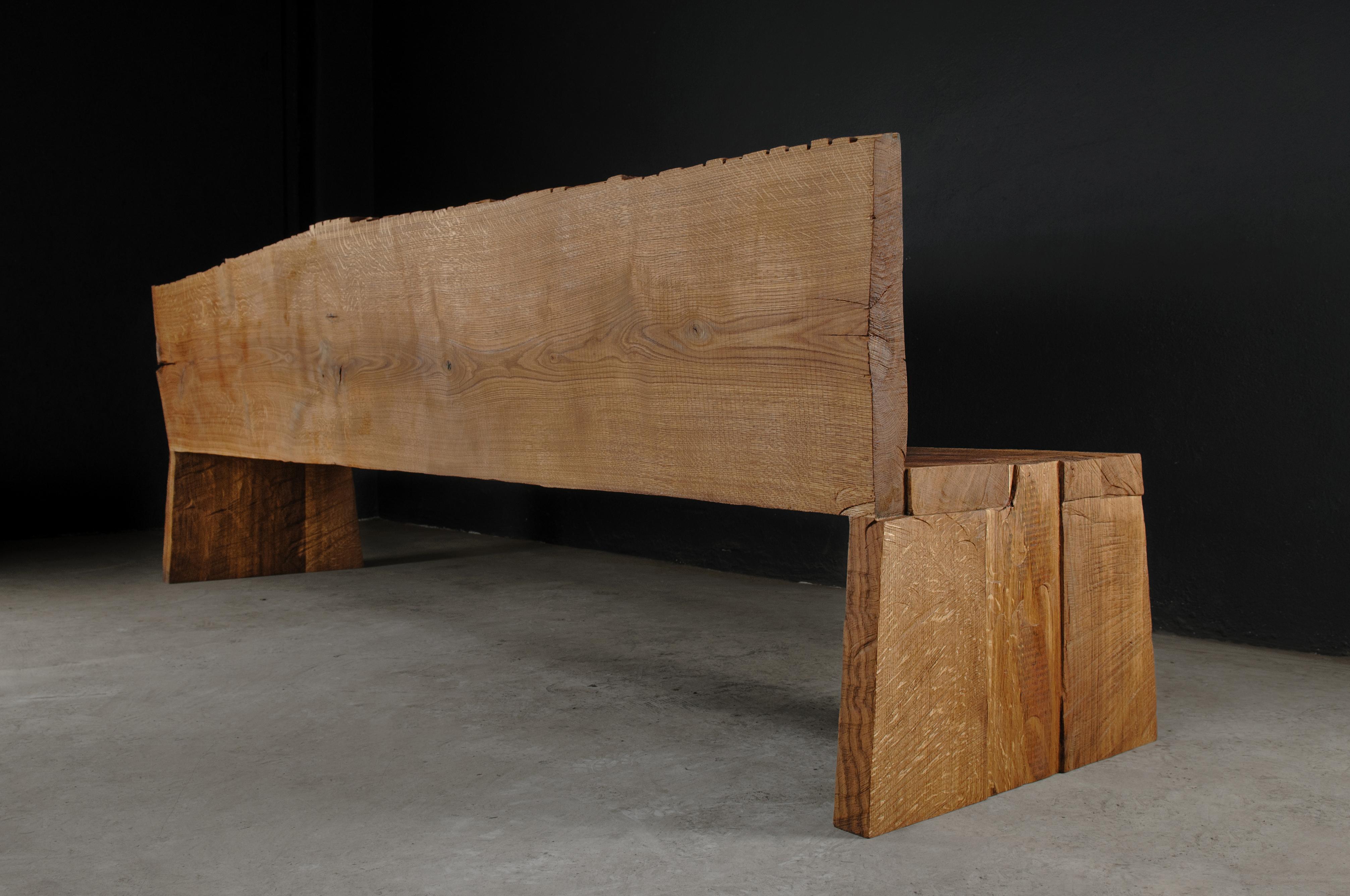 Contemporary Sculpted Bench with Backrest N1 by Soha Concept, Solid Oak For Sale 9