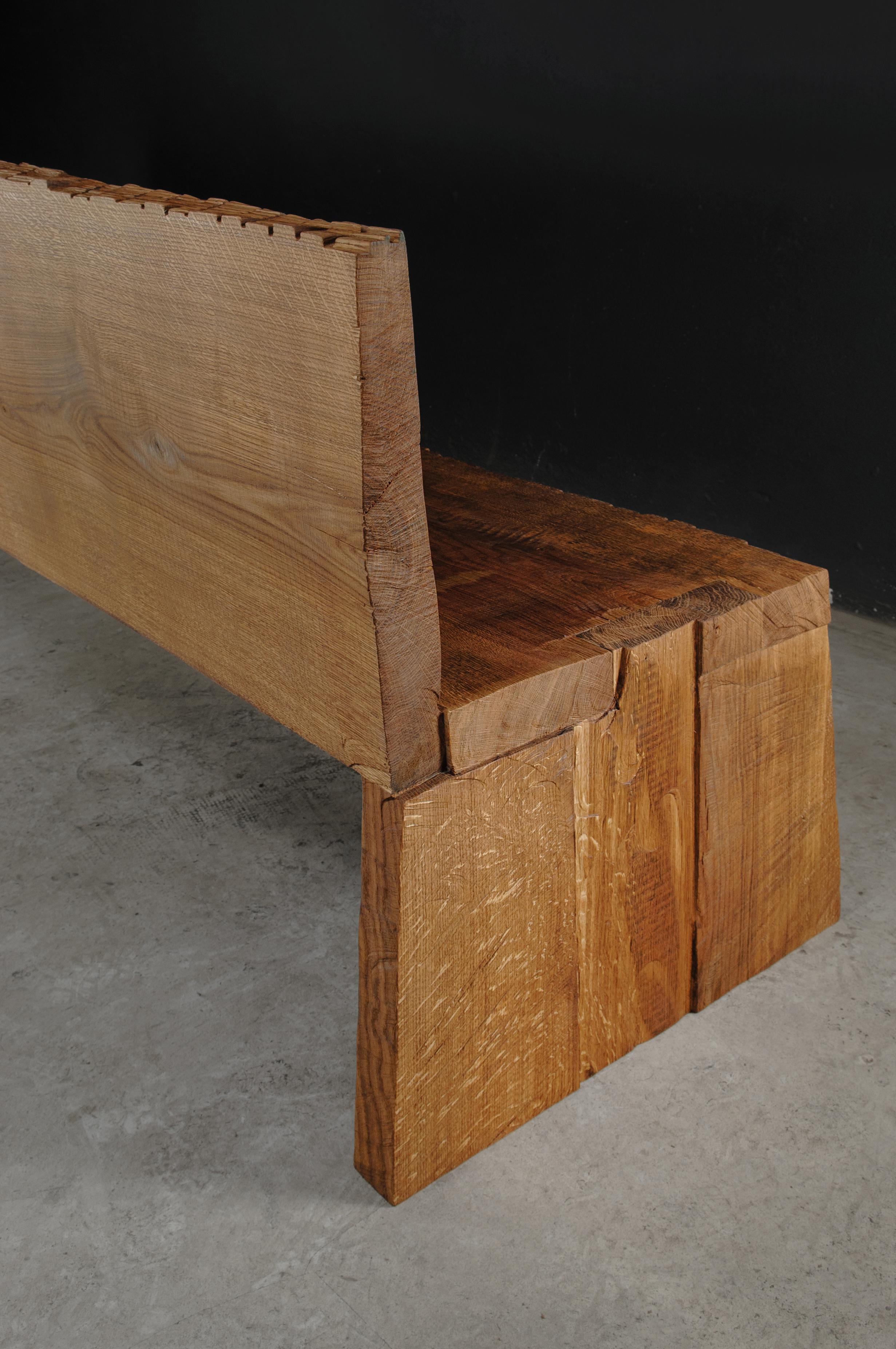Contemporary Sculpted Bench with Backrest N1 by Soha Concept, Solid Oak For Sale 11