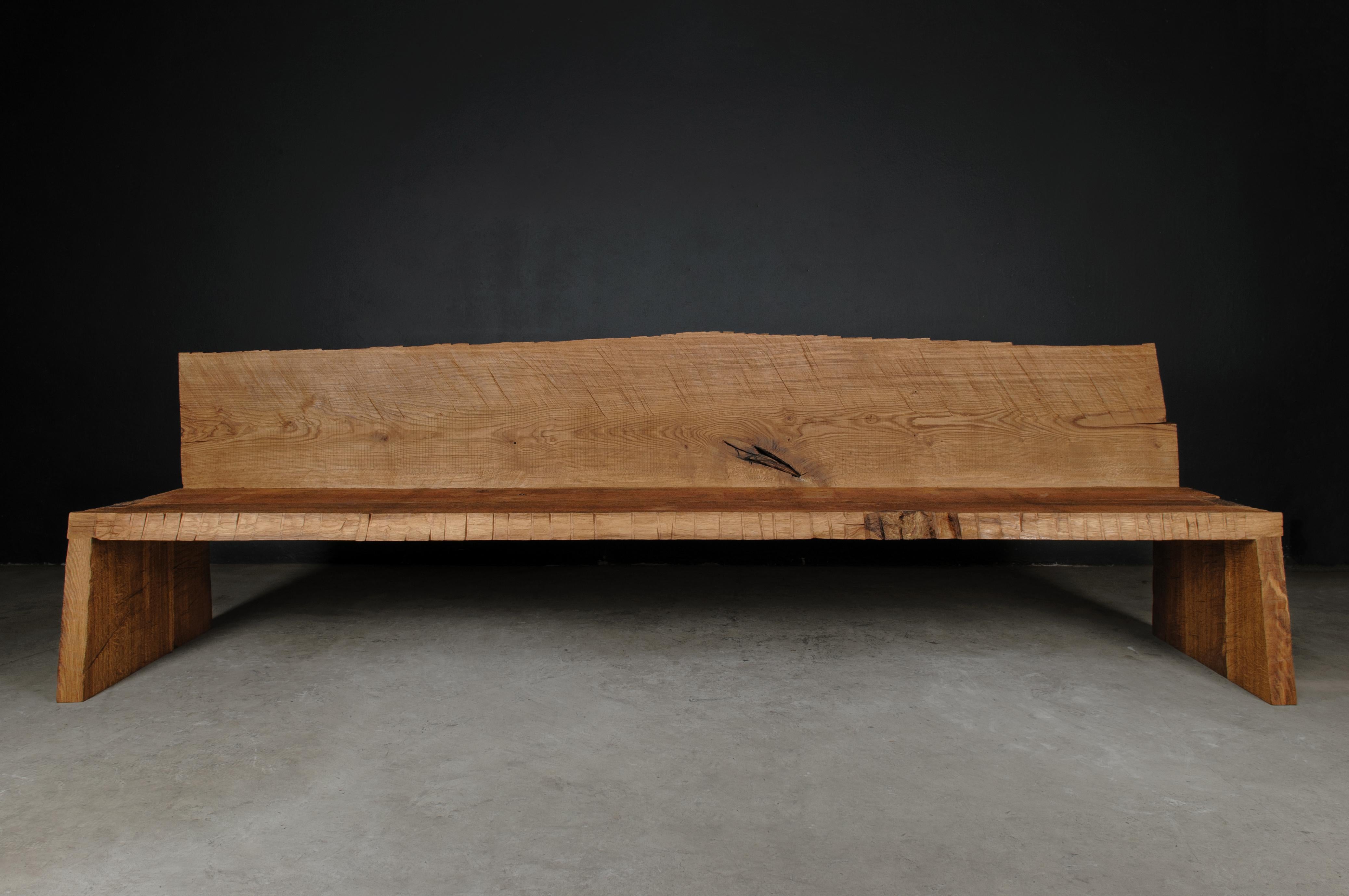 Contemporary Sculpted Big Bench with Backrest by Soha, Solid Oak (+ linseed oil)

Dimensions:
H. 85 x 300 x 45 cm / SH. 45 cm

Unique piece made to order

------

SÓHA design studio conceives and produces furniture design and decorative objects in
