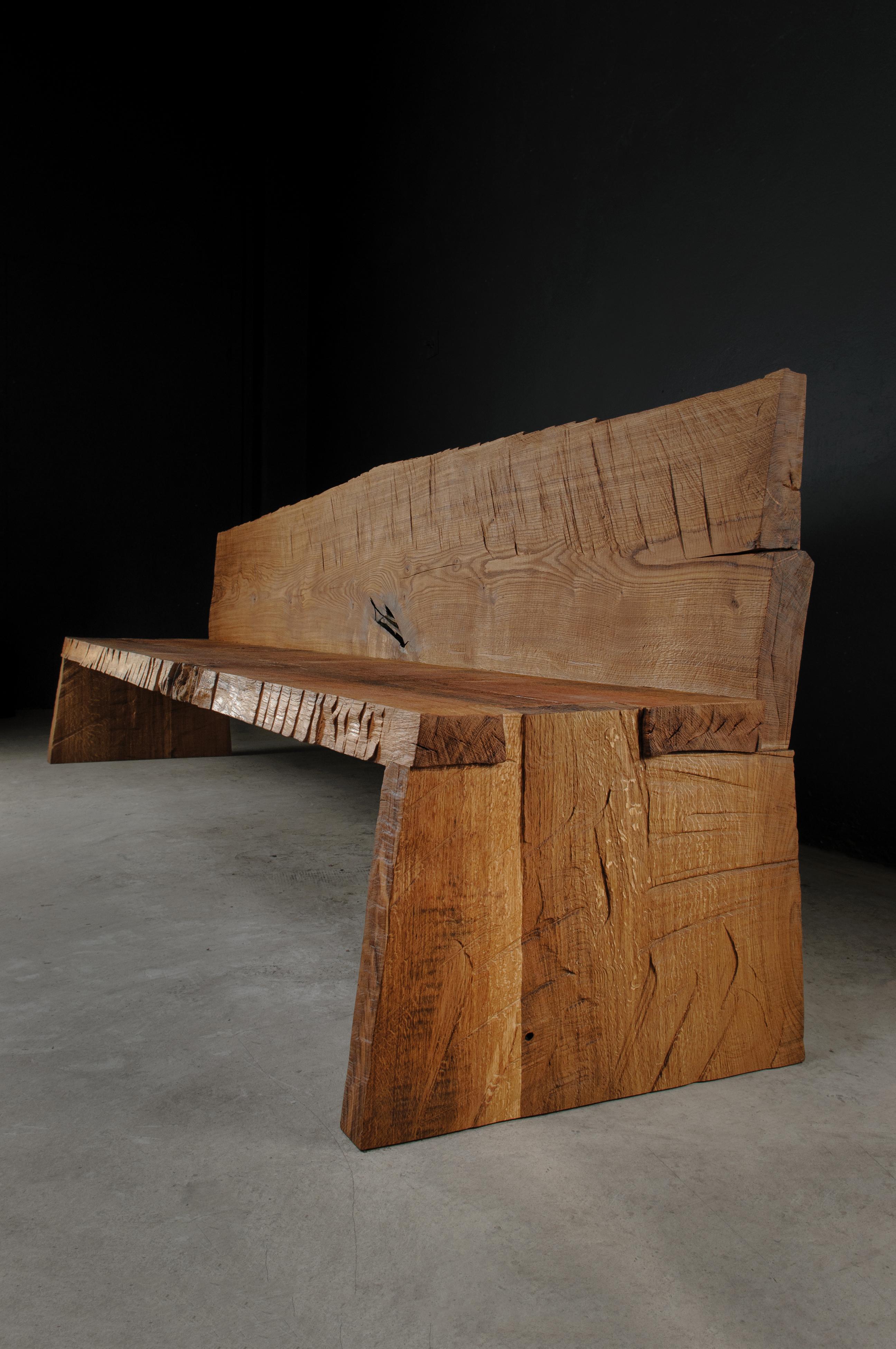 Russian Contemporary Sculpted Bench with Backrest N1 by Soha Concept, Solid Oak For Sale