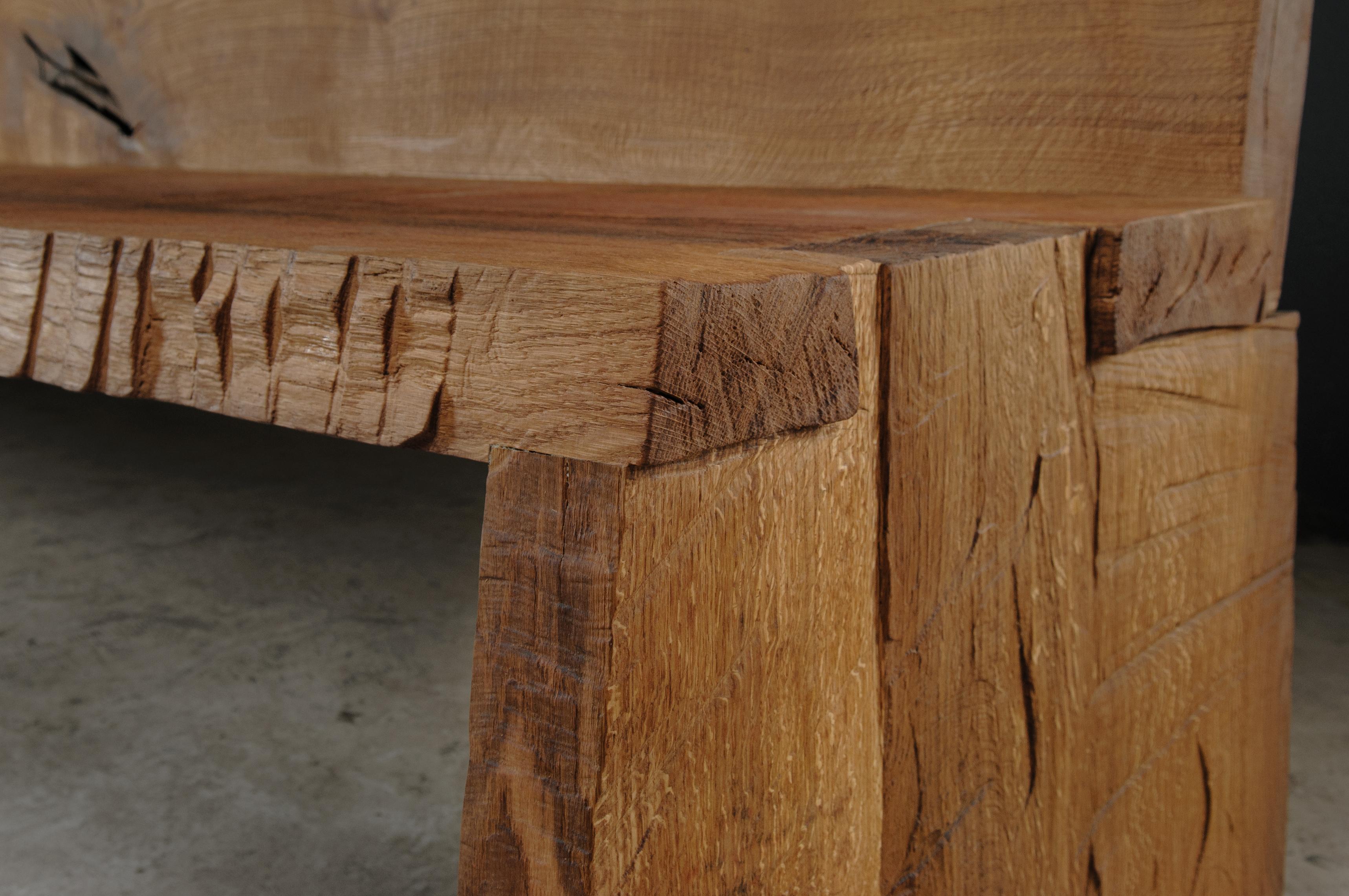 Contemporary Sculpted Bench with Backrest N1 by Soha Concept, Solid Oak For Sale 1