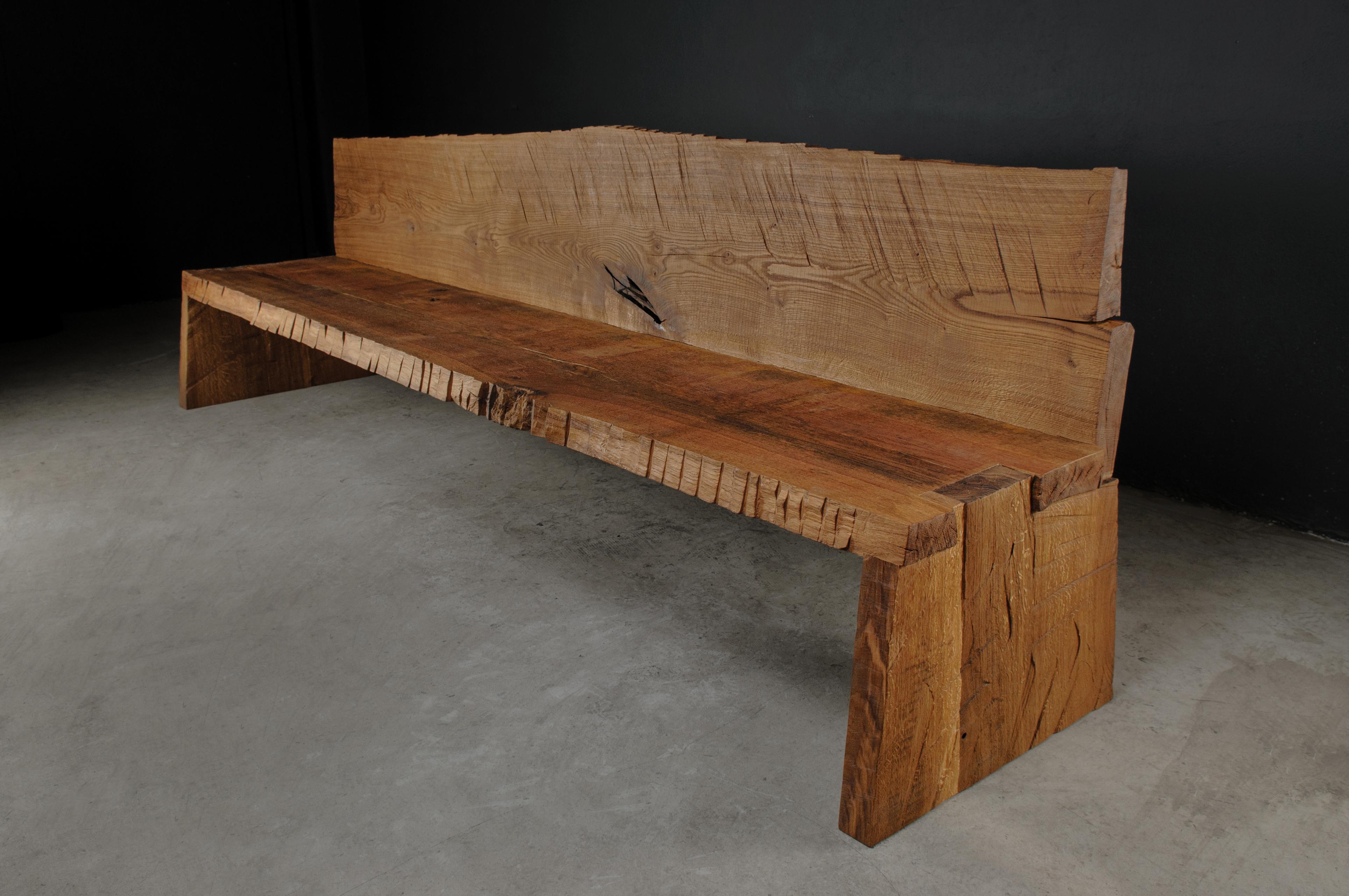 Contemporary Sculpted Bench with Backrest N1 by Soha Concept, Solid Oak For Sale 2