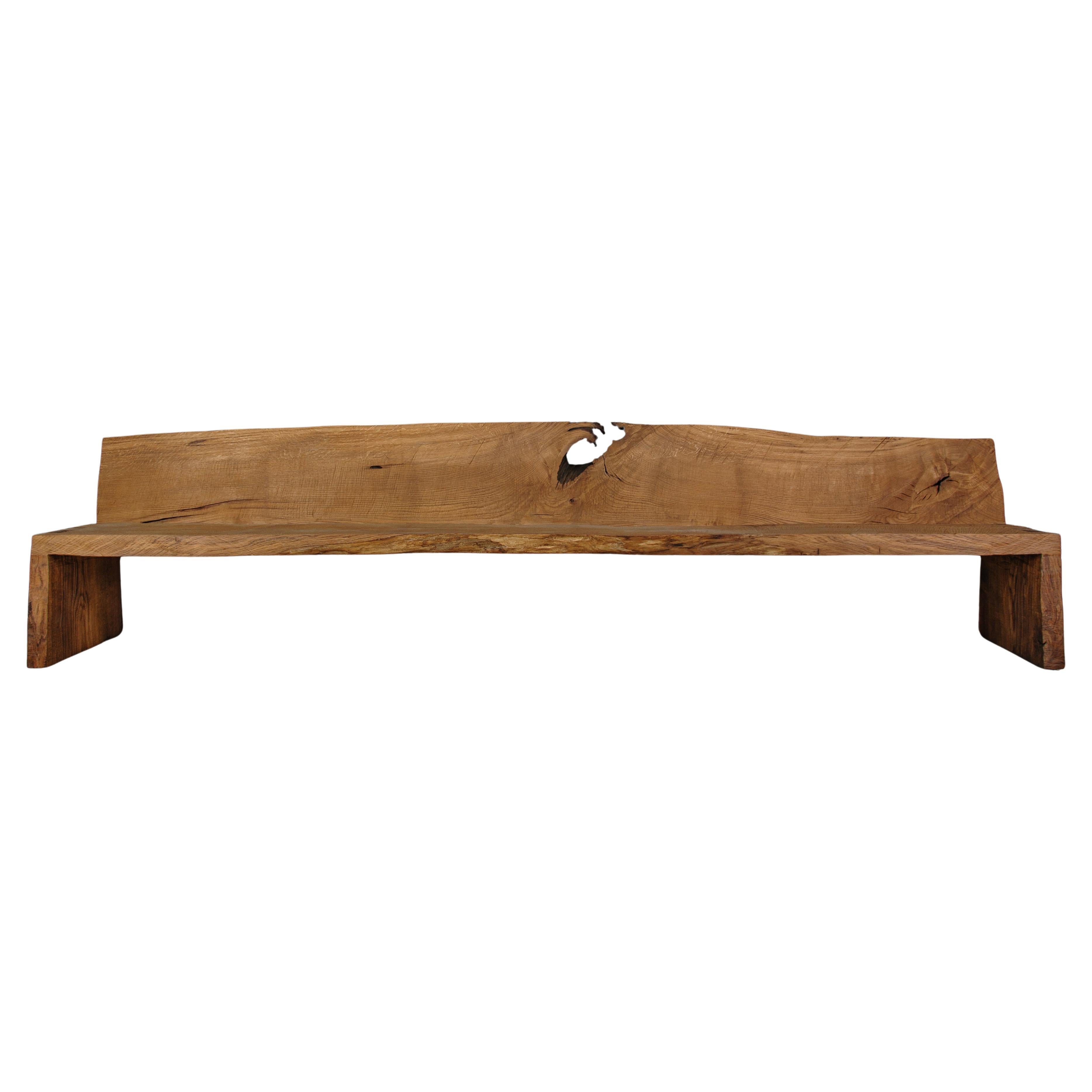 Contemporary Sculpted Big Bench with Backrest by Soha, Solid Oak, Large