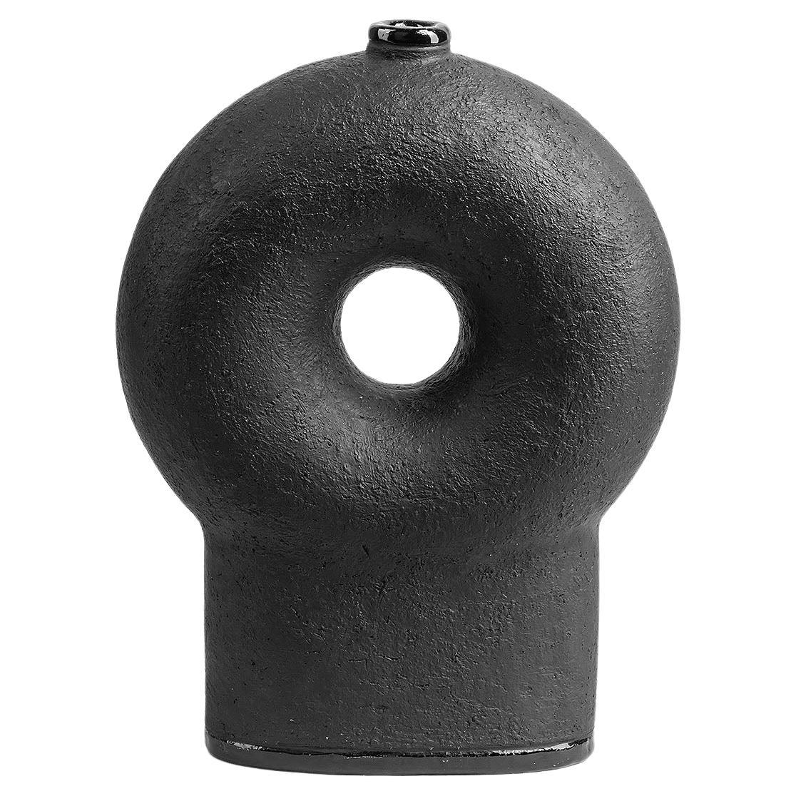 Contemporary Black Sculpted Black Ceramic Vase - Kumanec One Leg Vase by Faina For Sale