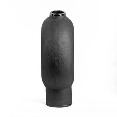 Contemporary Black Sculpted Black Ceramic Vase, Kumanec Two Leg Vase by Faina