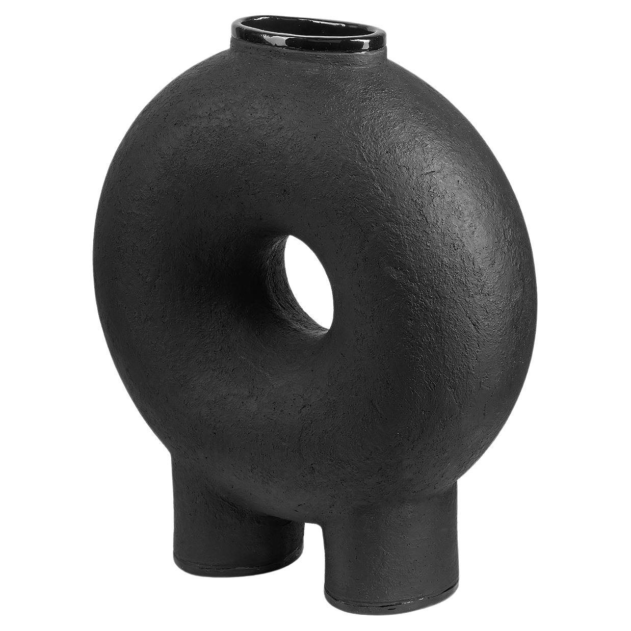 Contemporary Black Sculpted Black Ceramic Vase, Kumanec Two Leg Vase by Faina For Sale