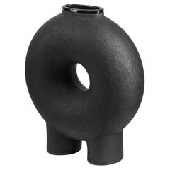 Contemporary Sculpted Black Ceramic Vase, Kumanec Two Leg Vase by Faina
