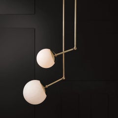 Contemporary Sculpted Brass & Glass Pendant, Tango Two Globe by Paul Matter