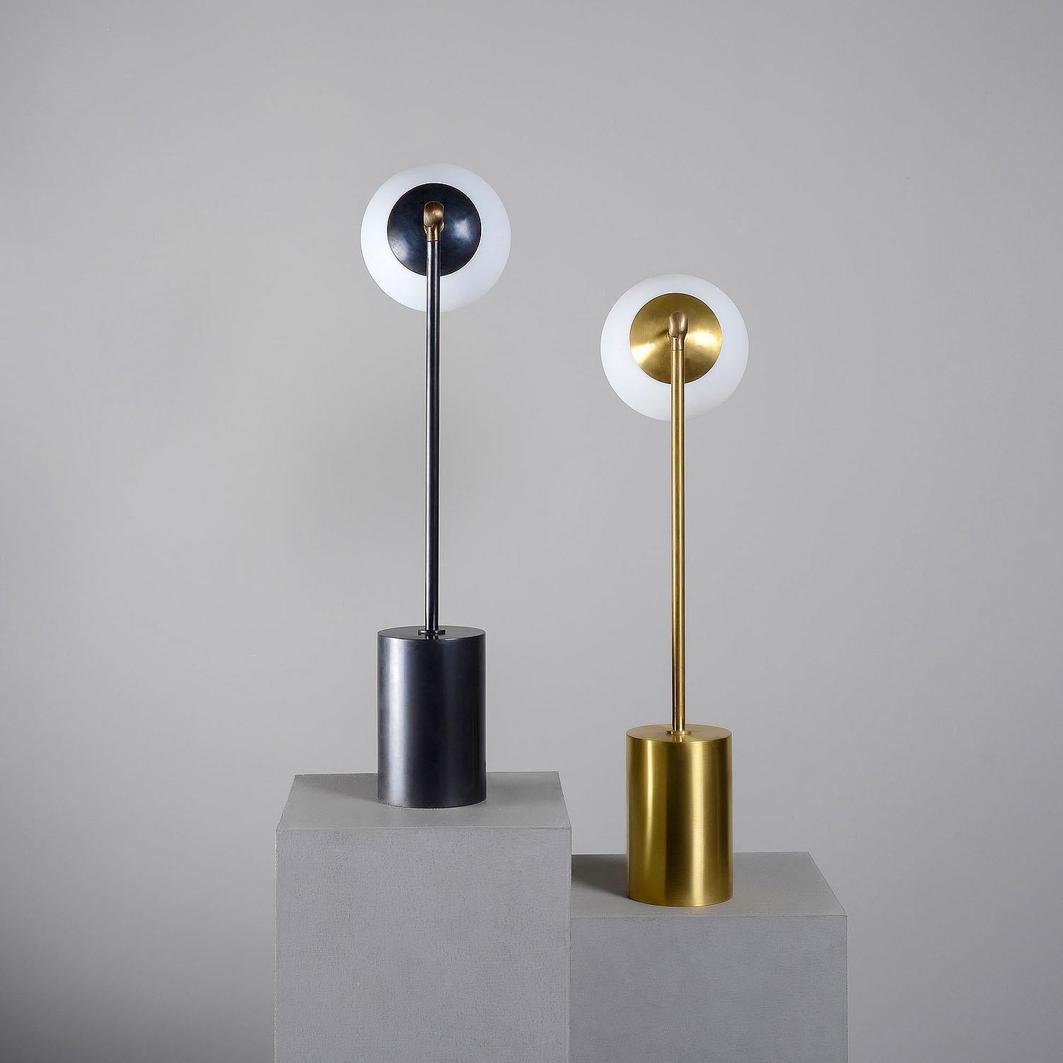 Indian Contemporary Sculpted Brass & Glass Table Lamp, Tango One Globe by Paul Matter For Sale