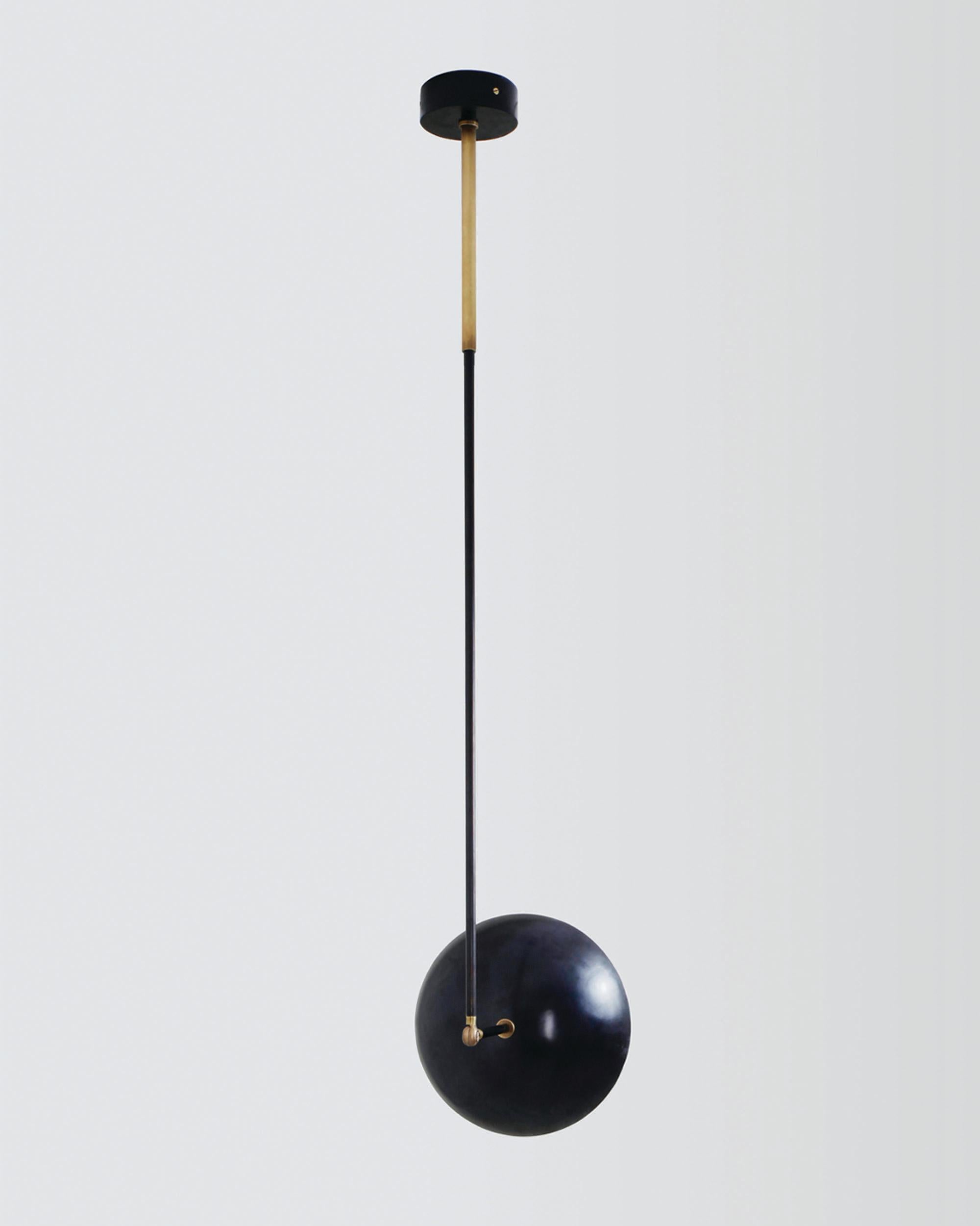 Contemporary Sculpted Brass Pendant, Tango One Dome by Paul Matter

Tango is born from playful experimentation with vintage lighting components.
Burnt, aged brass and etched glass are combined to create lighting fixtures that fuse sculptural form