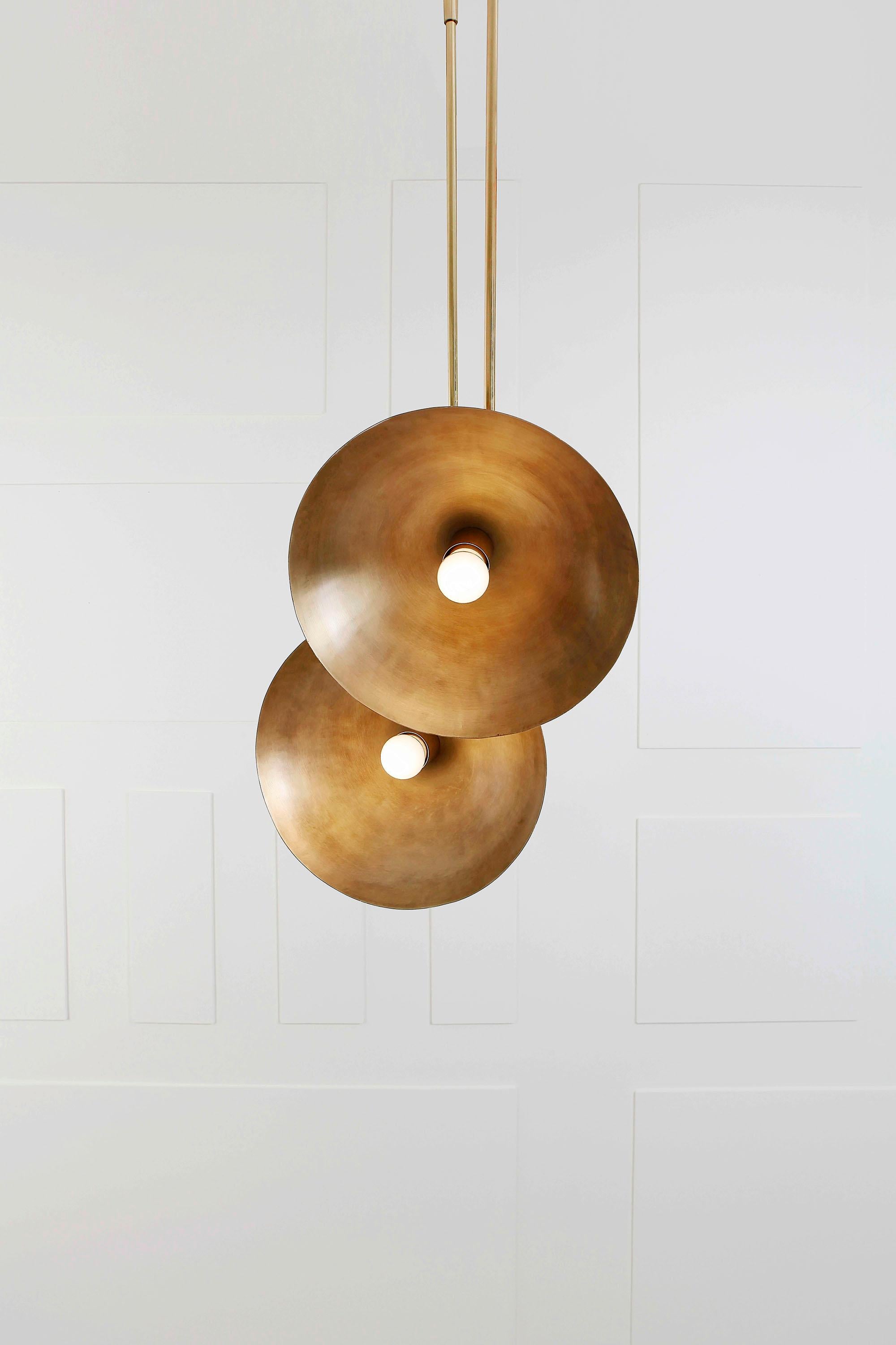 Contemporary Sculpted Brass Pendant, Tango Two Dome by Paul Matter For Sale 1