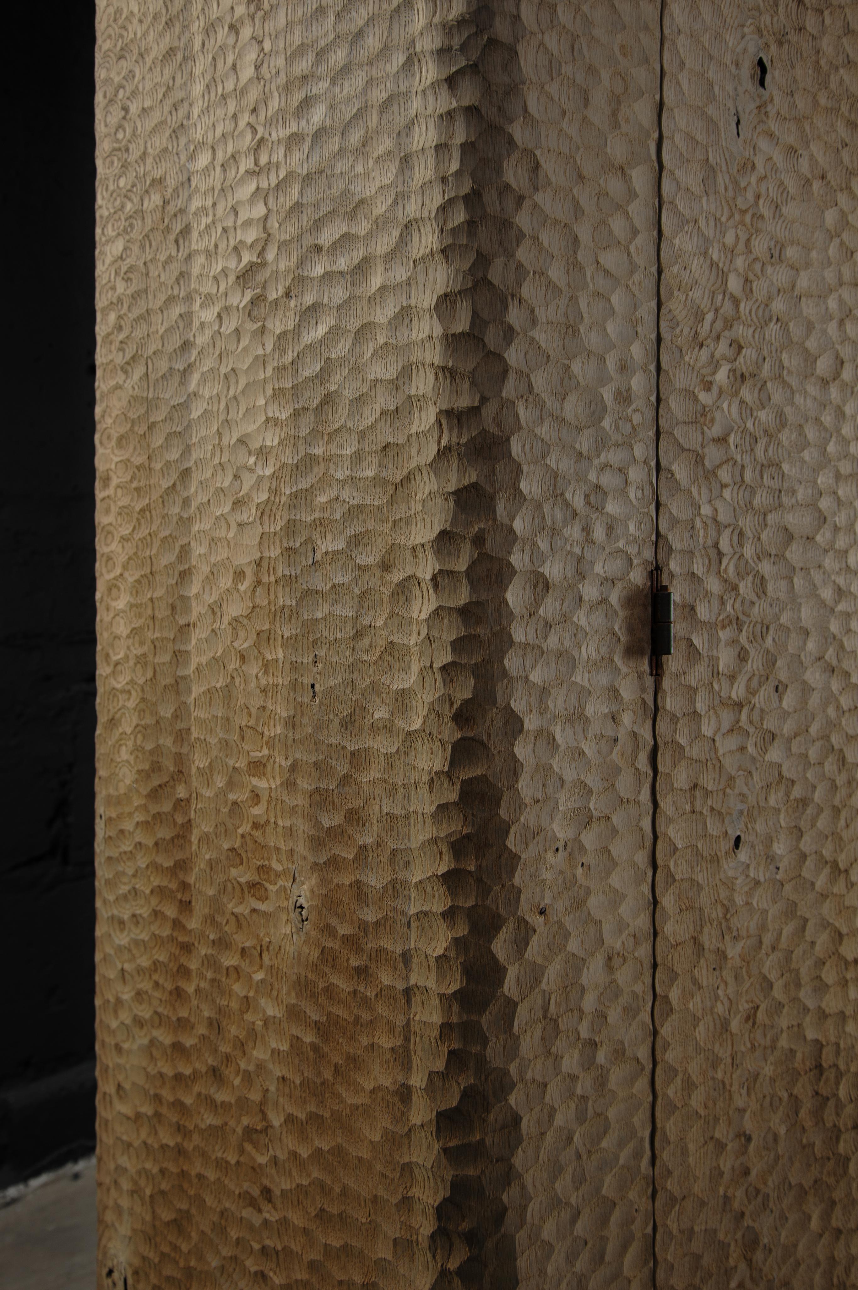 Contemporary Sculpted Cabinet / Wardrobe in Solid Light Oak In New Condition For Sale In Paris, IDF