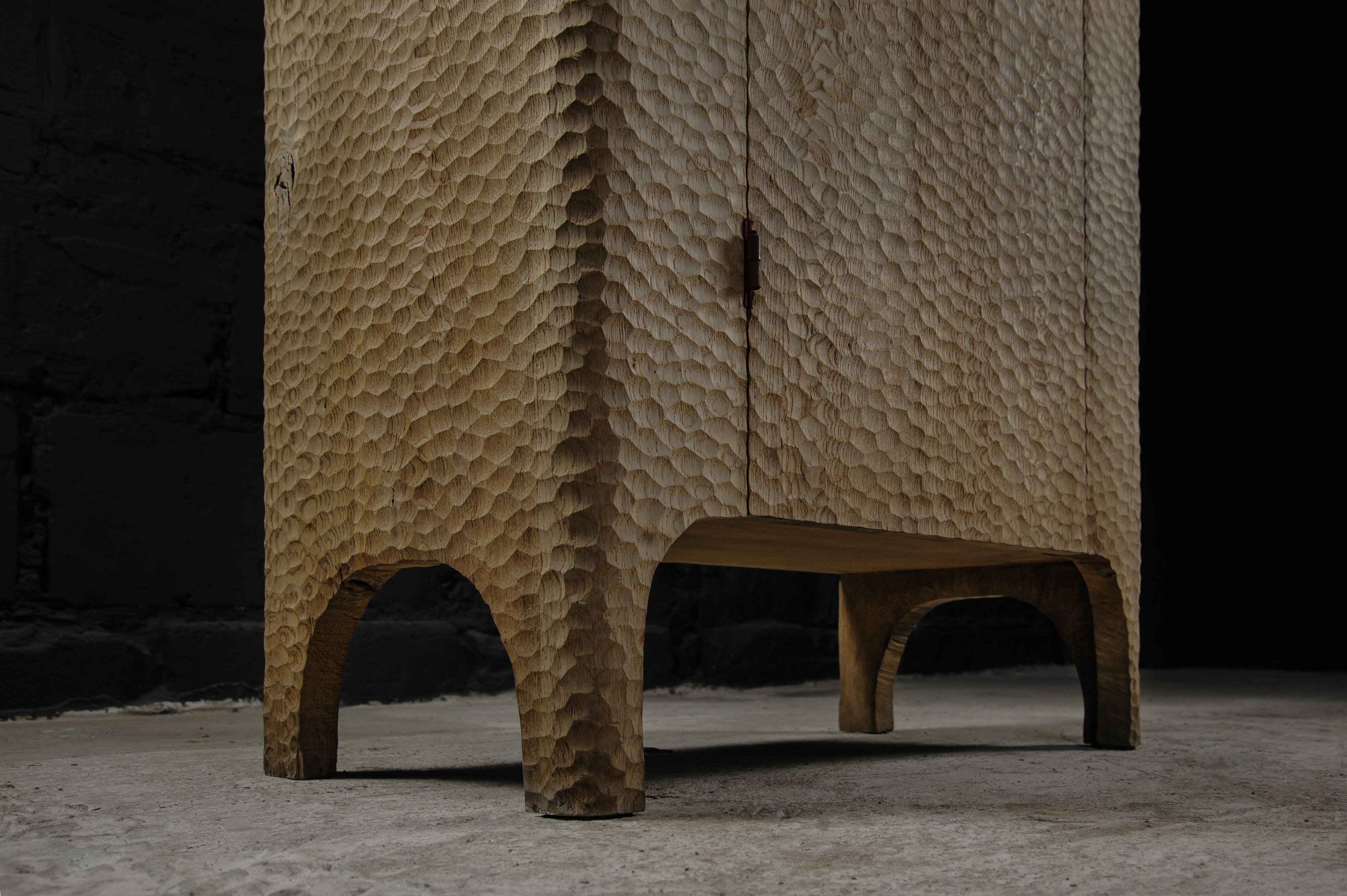 Contemporary Sculpted Cabinet / Wardrobe in Solid Light Oak For Sale 1