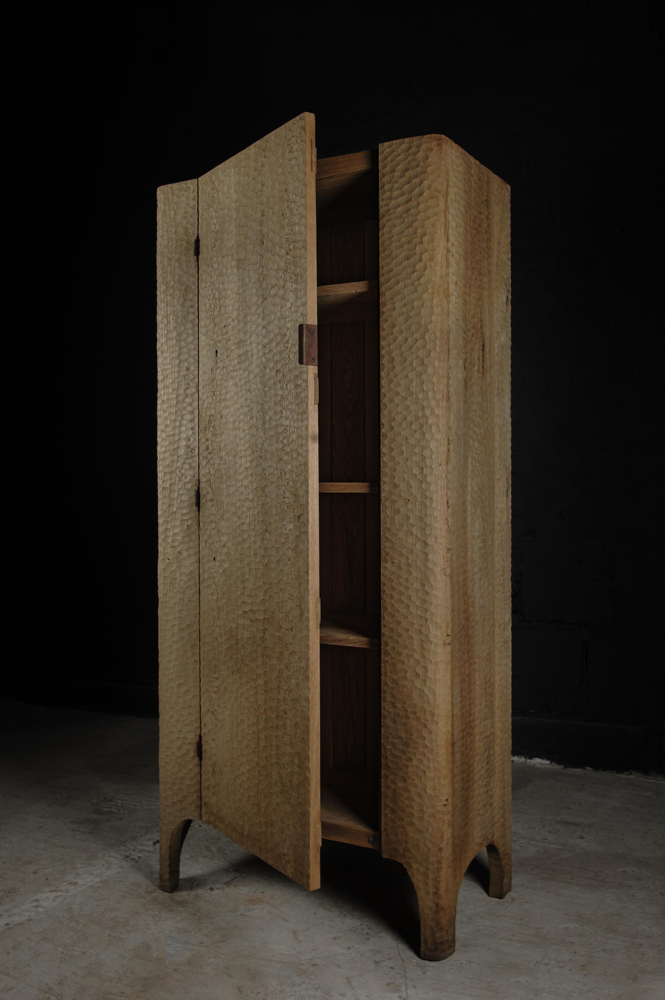 Contemporary Sculpted Cabinet / Wardrobe in Solid Light Oak For Sale 2