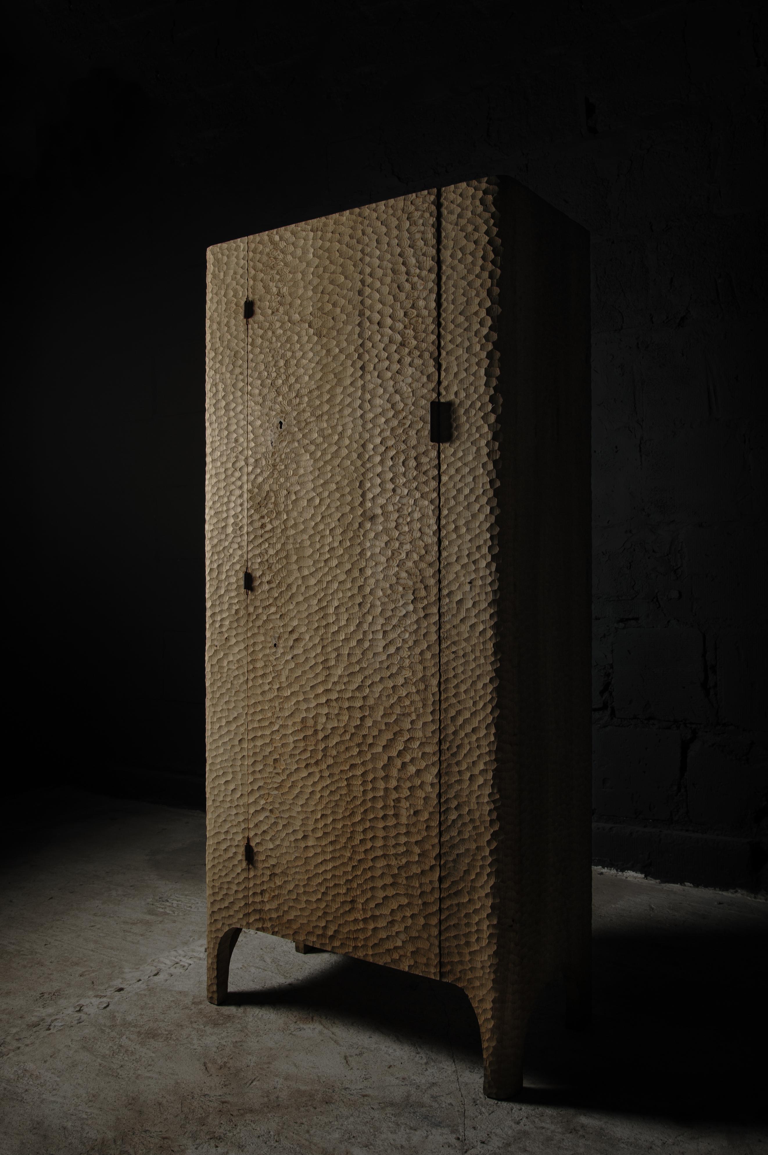 Contemporary Sculpted Cabinet / Wardrobe in Solid Light Oak For Sale 3