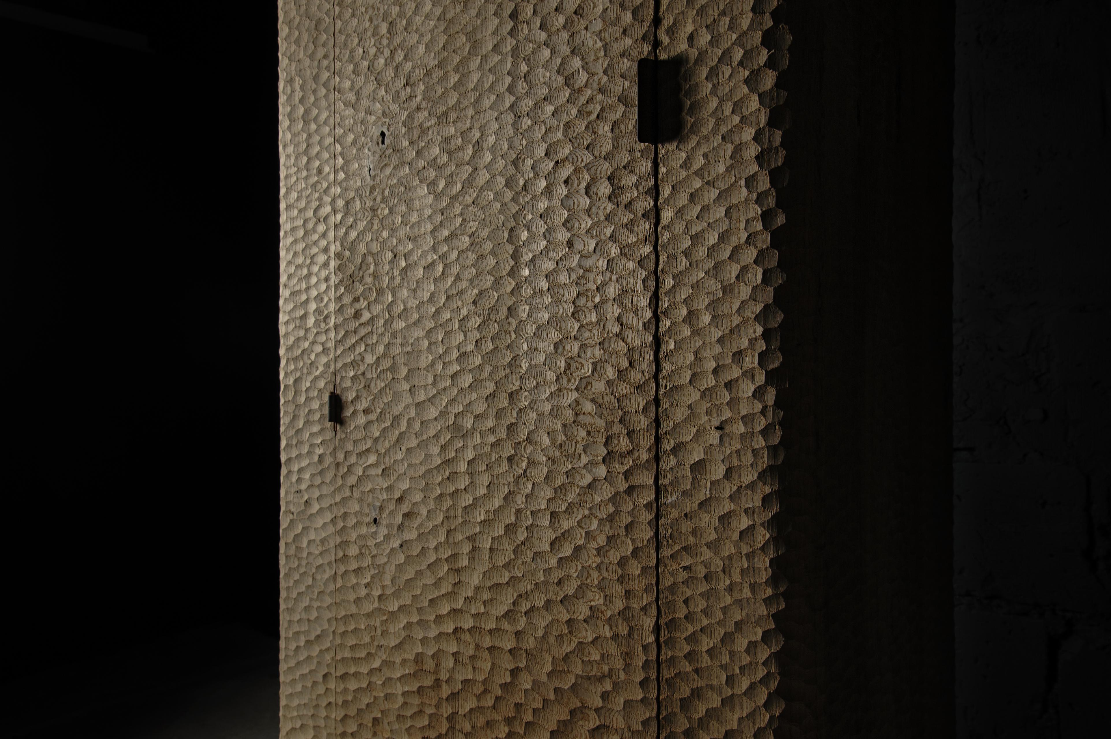 Contemporary Sculpted Cabinet / Wardrobe in Solid Light Oak For Sale 4