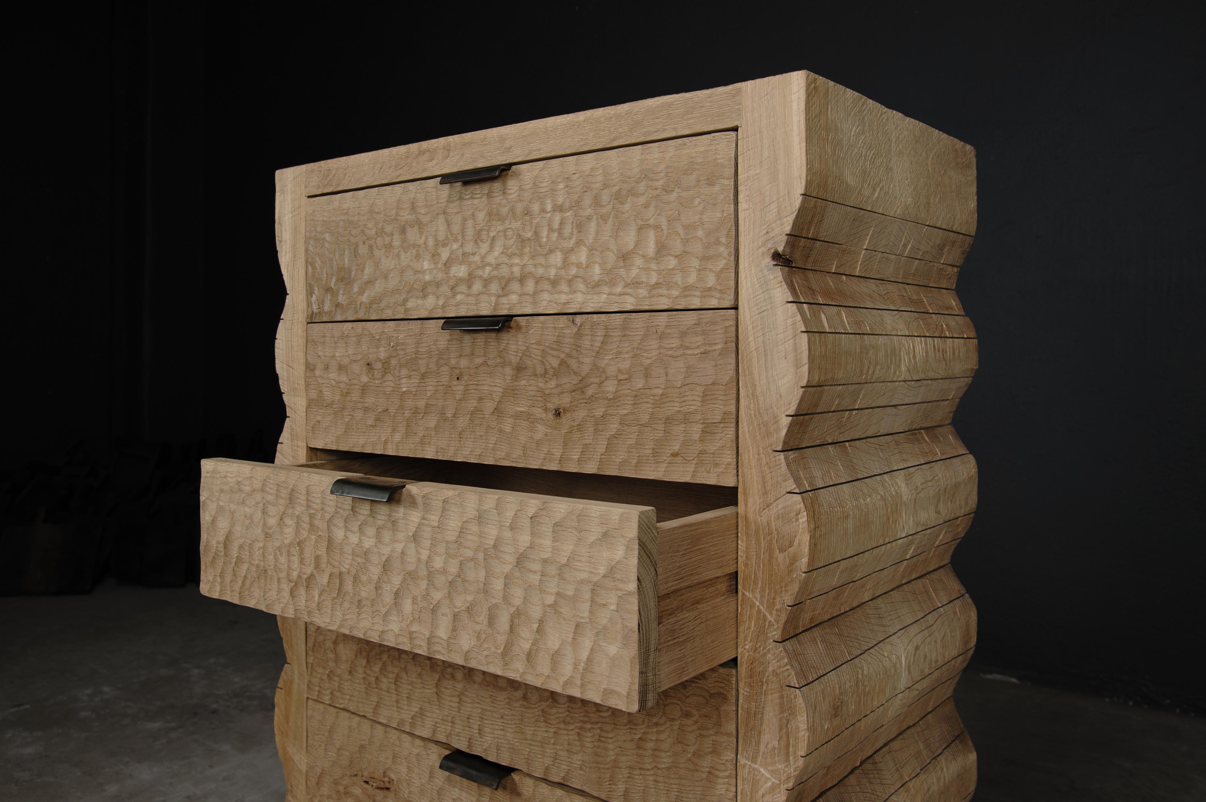Contemporary Sculpted Chest of Drawers by Soha Concept, Solid Oak For Sale 7