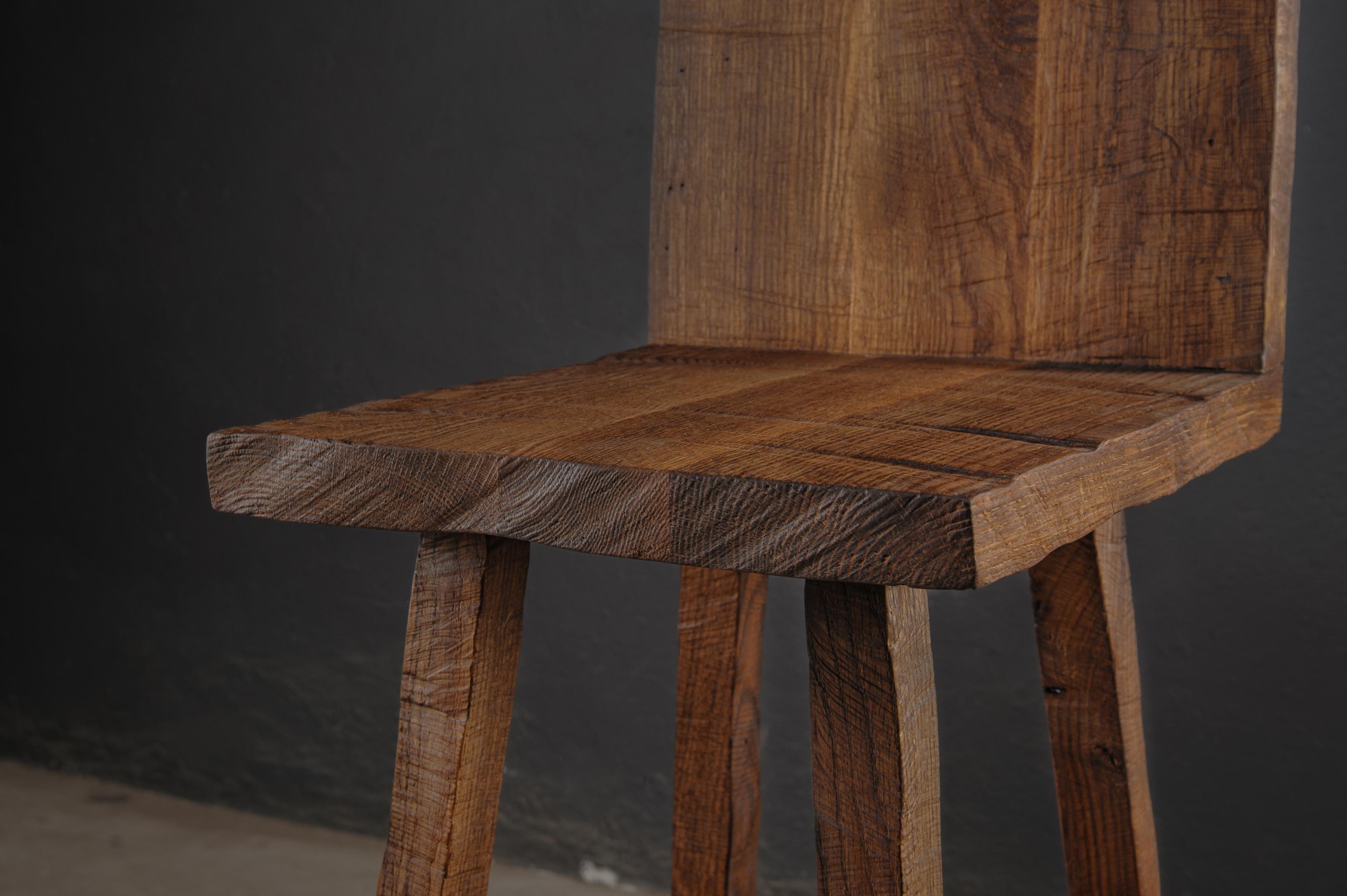 Brutalist Contemporary Sculpted Counter Stool in Solid Oak Wood by Soha For Sale
