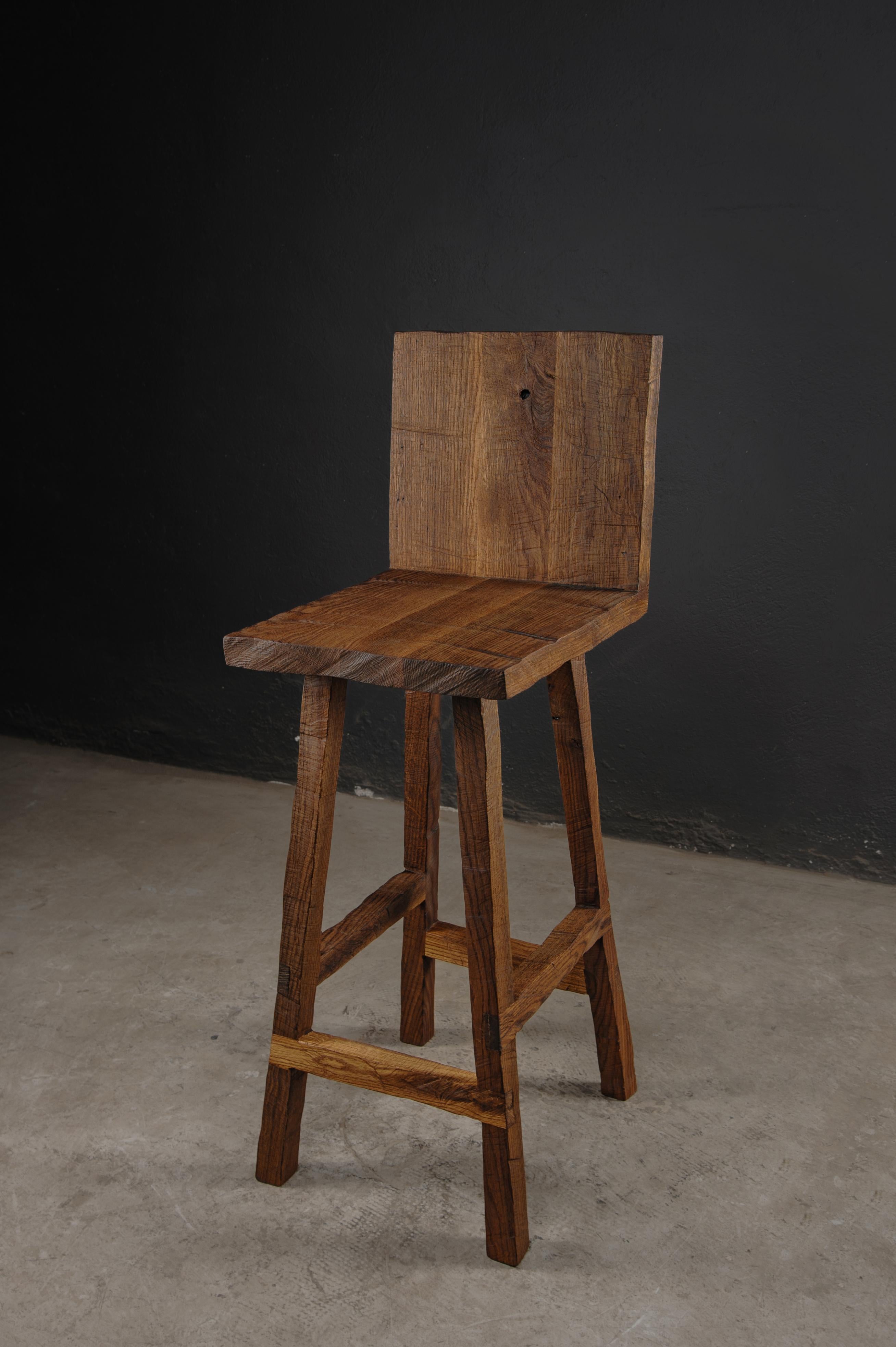 Russian Contemporary Sculpted Counter Stool in Solid Oak Wood by Soha For Sale