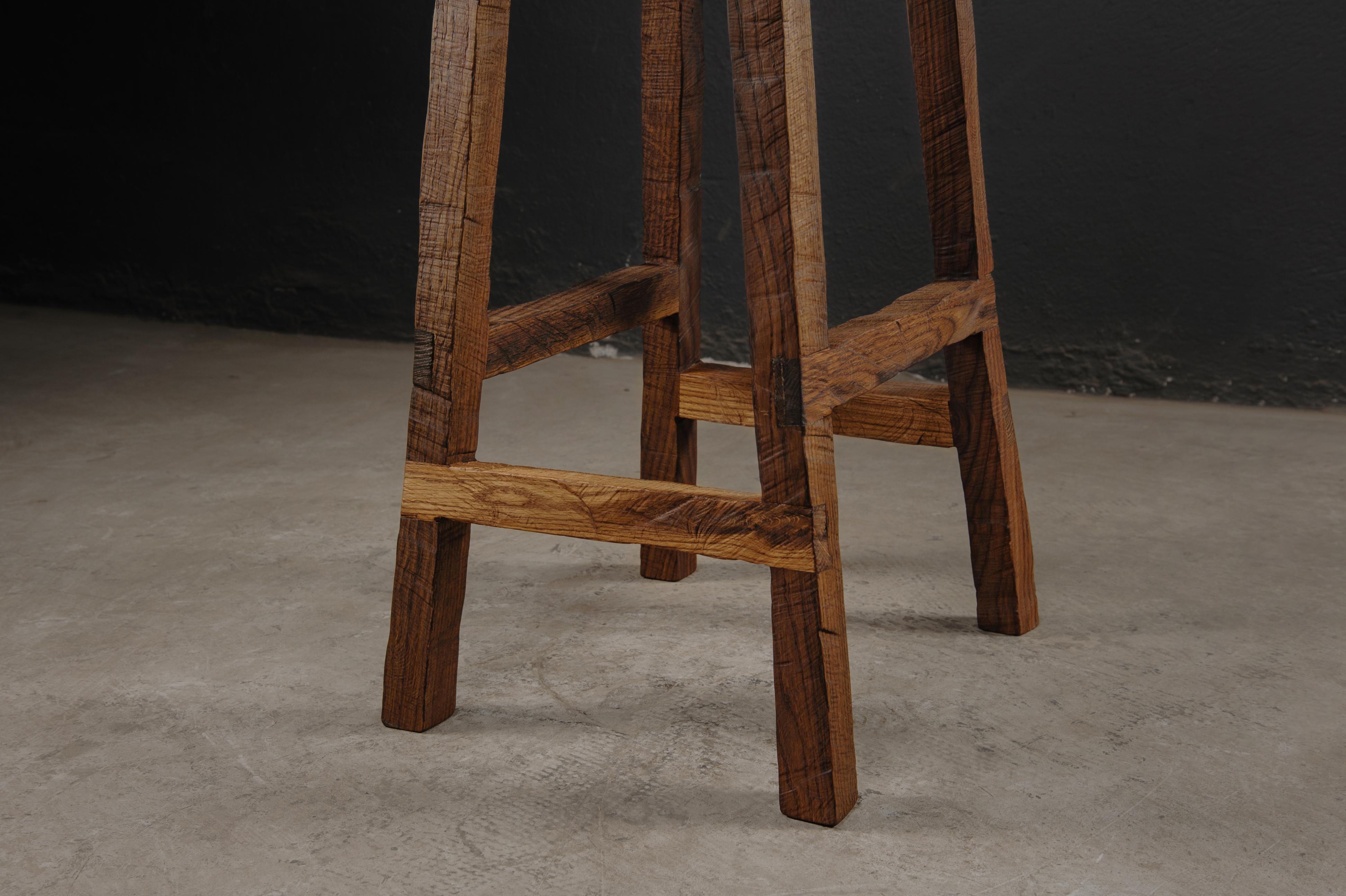 Contemporary Sculpted Counter Stool in Solid Oak Wood by Soha For Sale 1