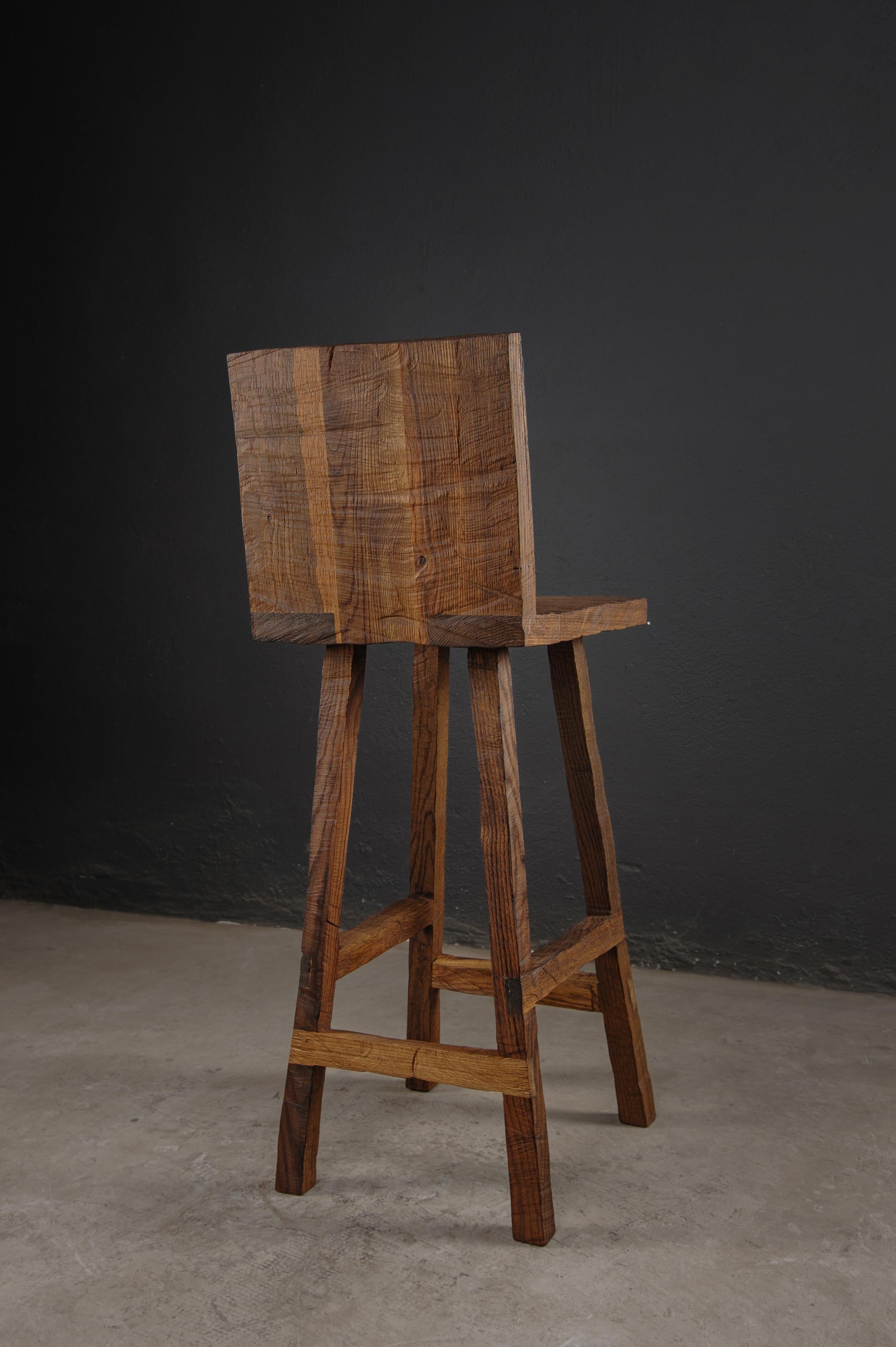 Contemporary Sculpted Counter Stool in Solid Oak Wood by Soha For Sale 3