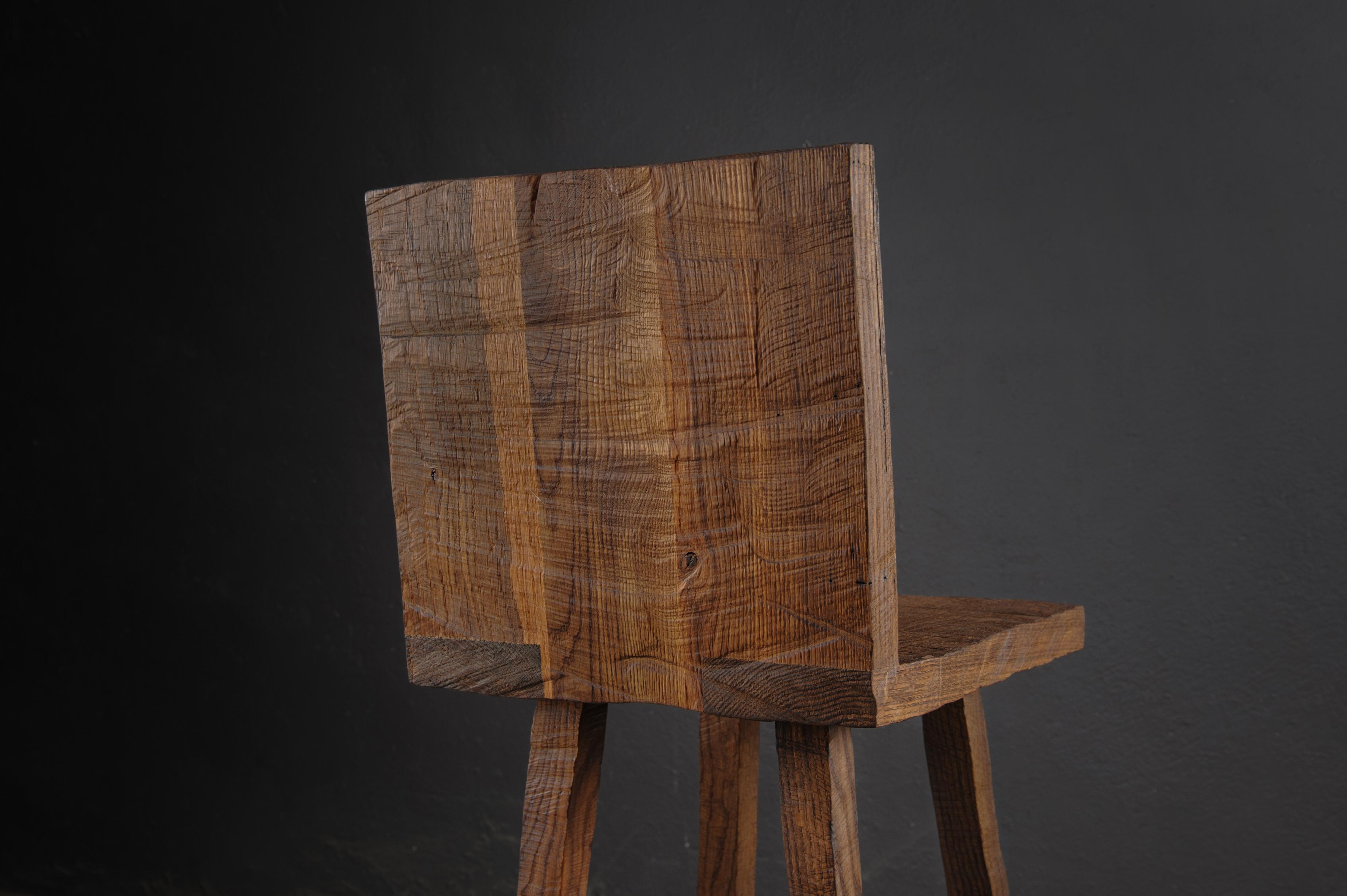 Contemporary Sculpted Counter Stool in Solid Oak Wood by Soha For Sale 4