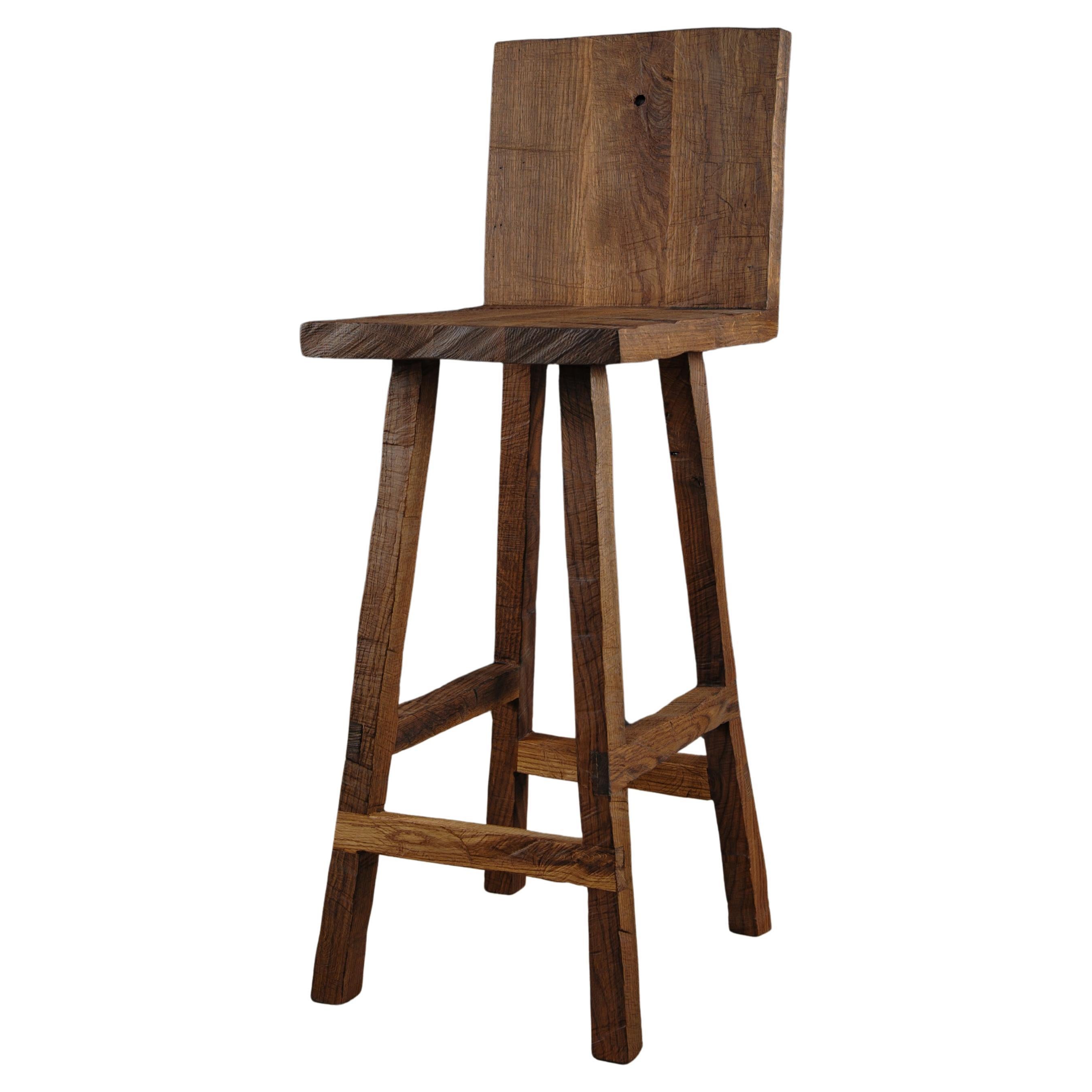 Contemporary Sculpted Counter Stool in Solid Oak Wood by Soha For Sale