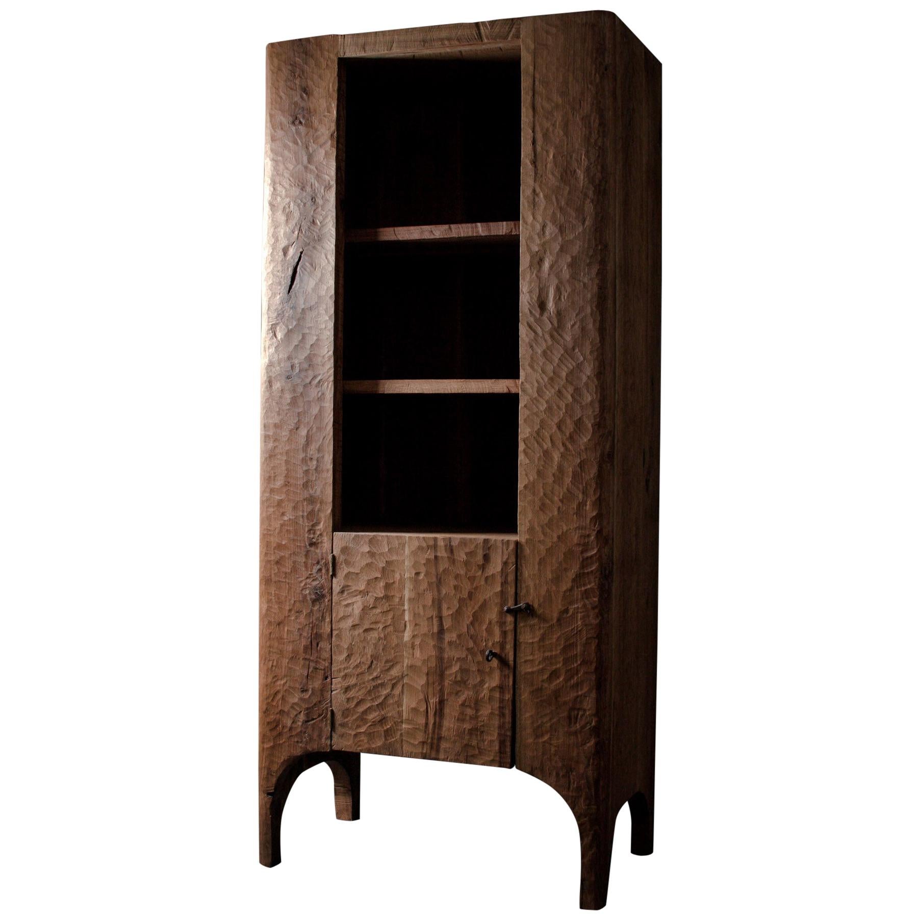 Contemporary Sculpted Cupboard/Bookcase in Solid Oak For Sale