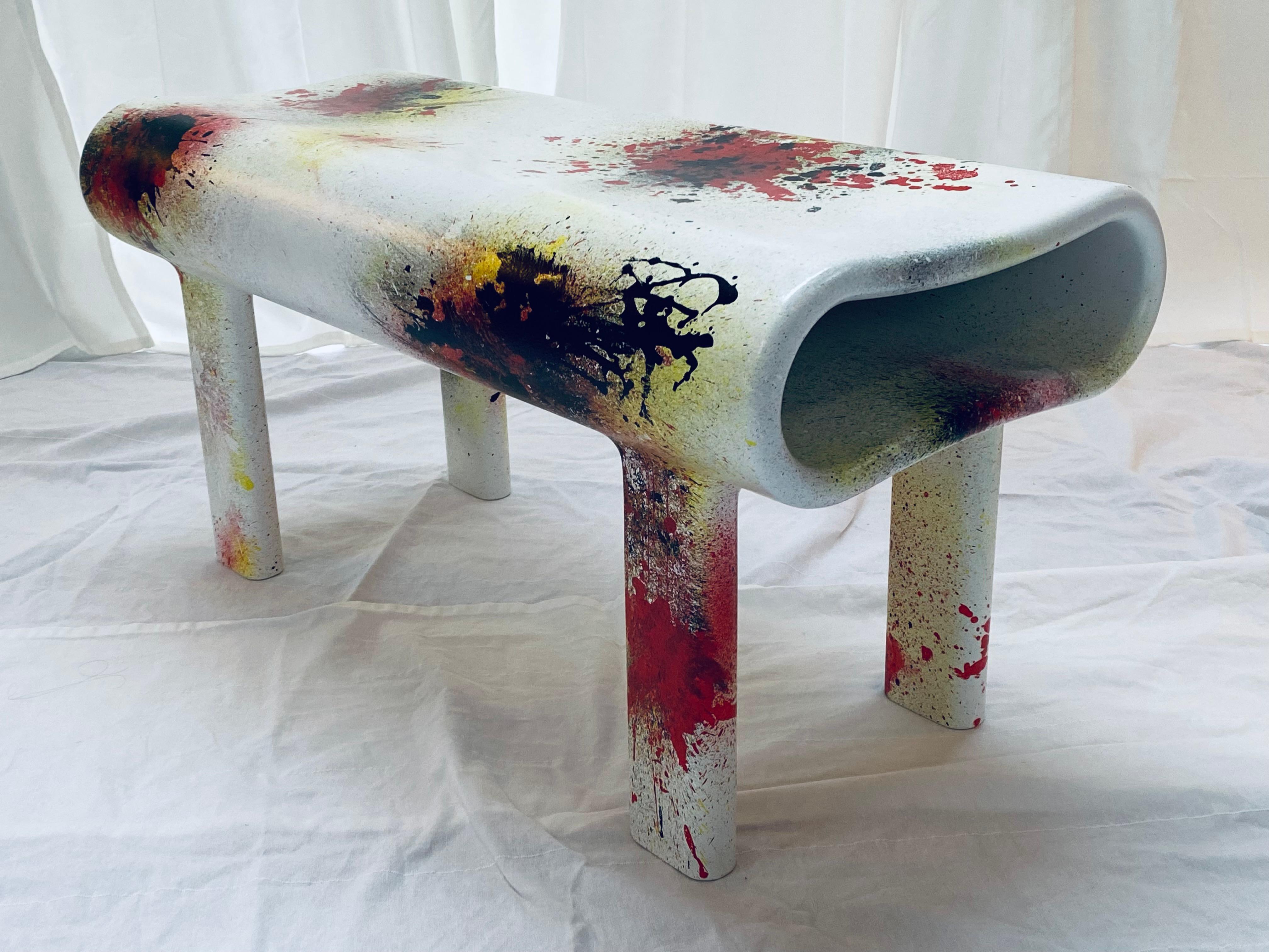 American Contemporary Sculpted Fine Art Wooden Bench with Acrylic Finish For Sale