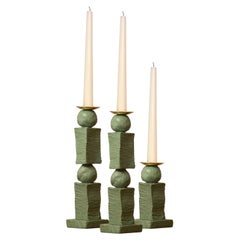 Contemporary Sculpted Green Block & Pearl Candlestick Set by Margit Wittig