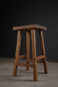 Contemporary Sculpted High Stool in Solid Oak Wood by Soha