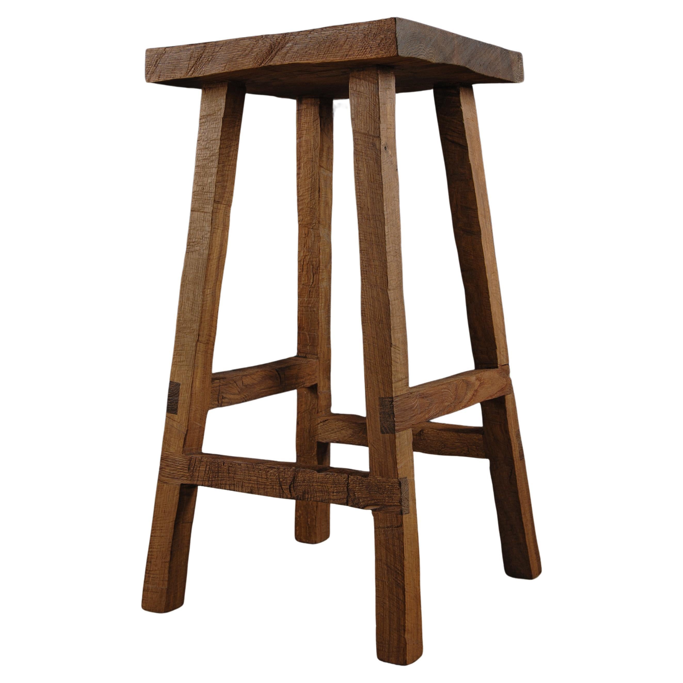Contemporary Sculpted High Stool in Solid Oak Wood by Soha