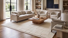 Contemporary Sculpted Ivory Moroccan Wool Rug  Hand-Knotted Geometric High-Low