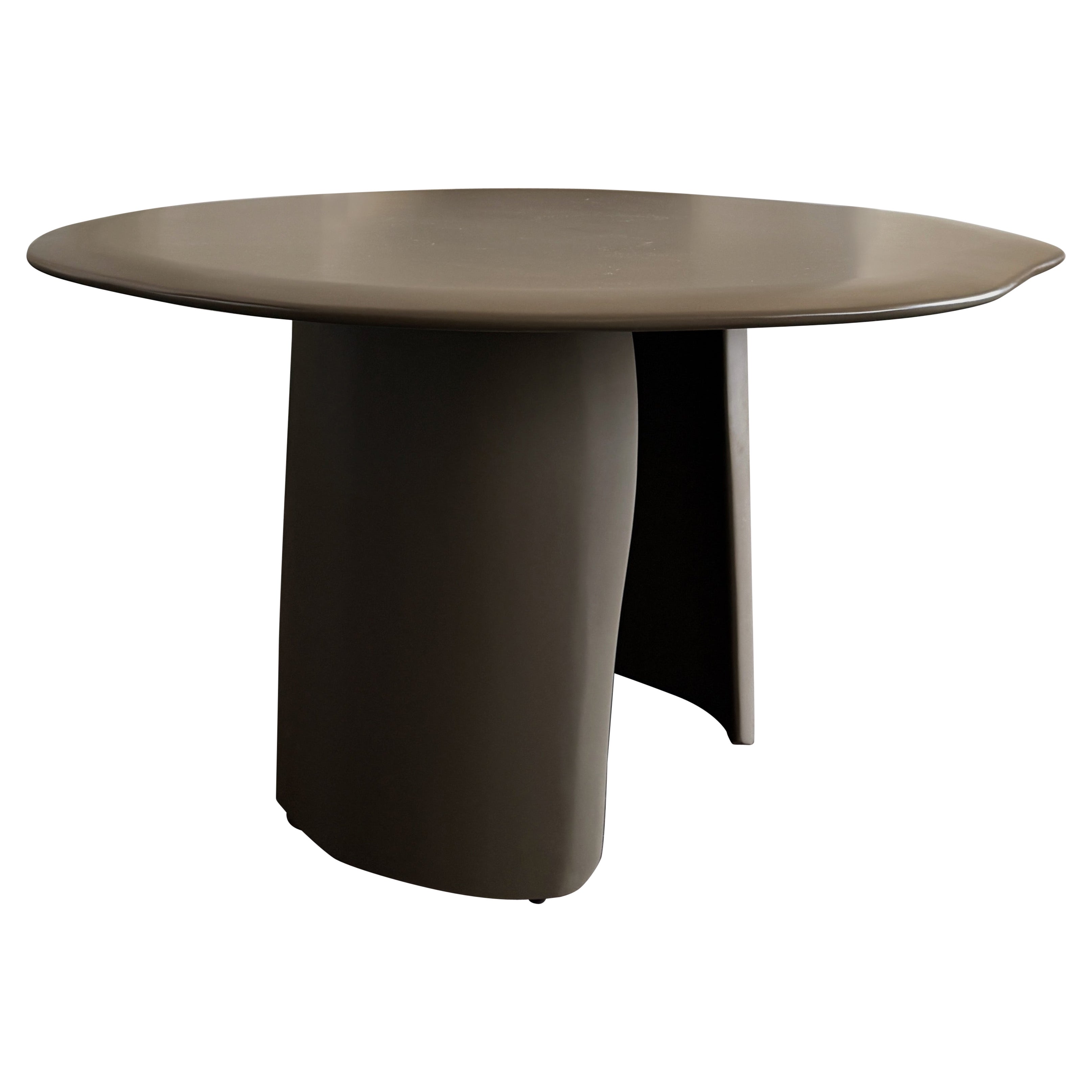 Contemporary Sculpted Organic Leg Round Top Brown Wood Table by kar