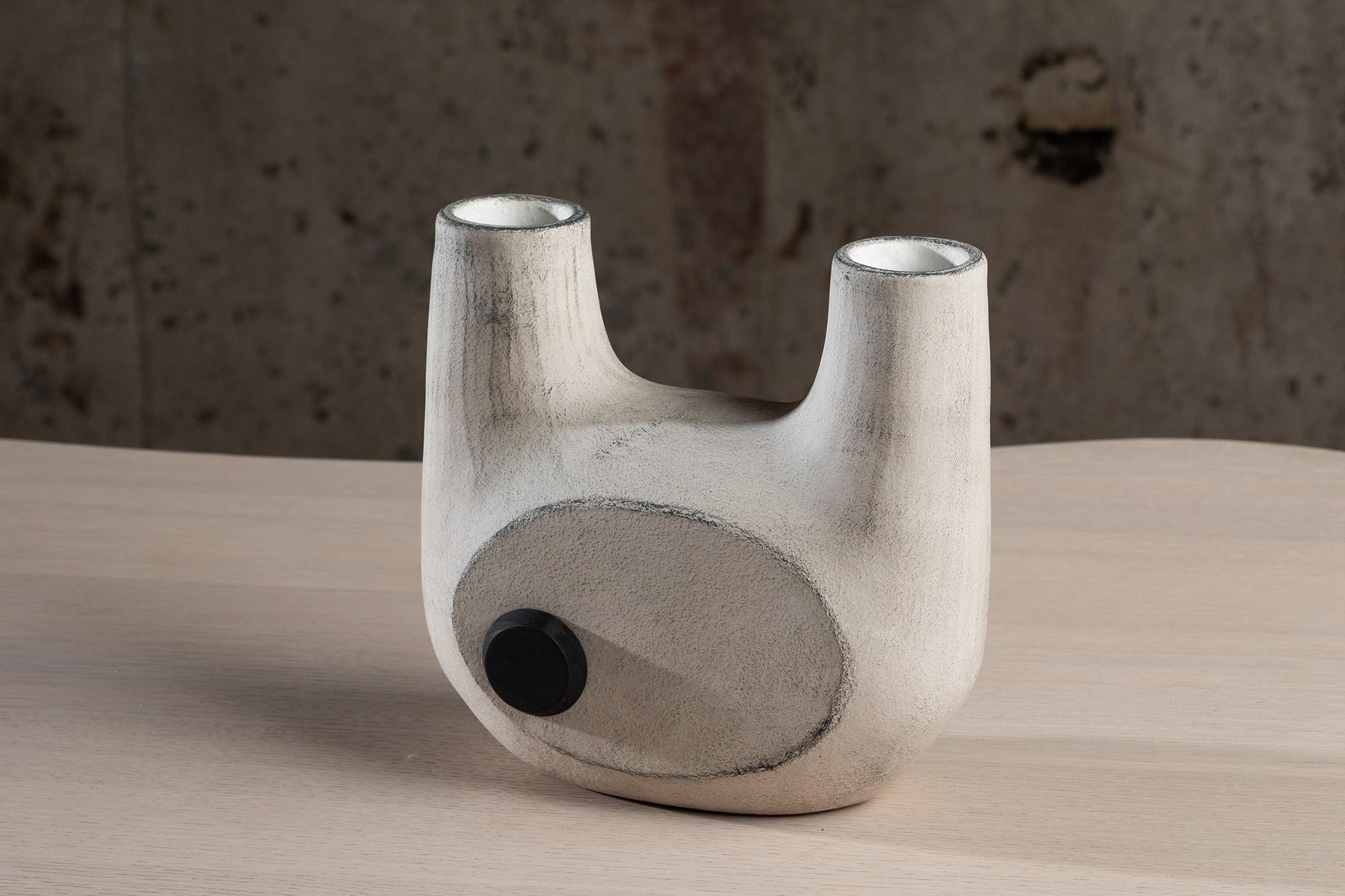 Contemporary Sculpted Pair of Ceramic Vases, Bandura Off White Vases by Faina 2