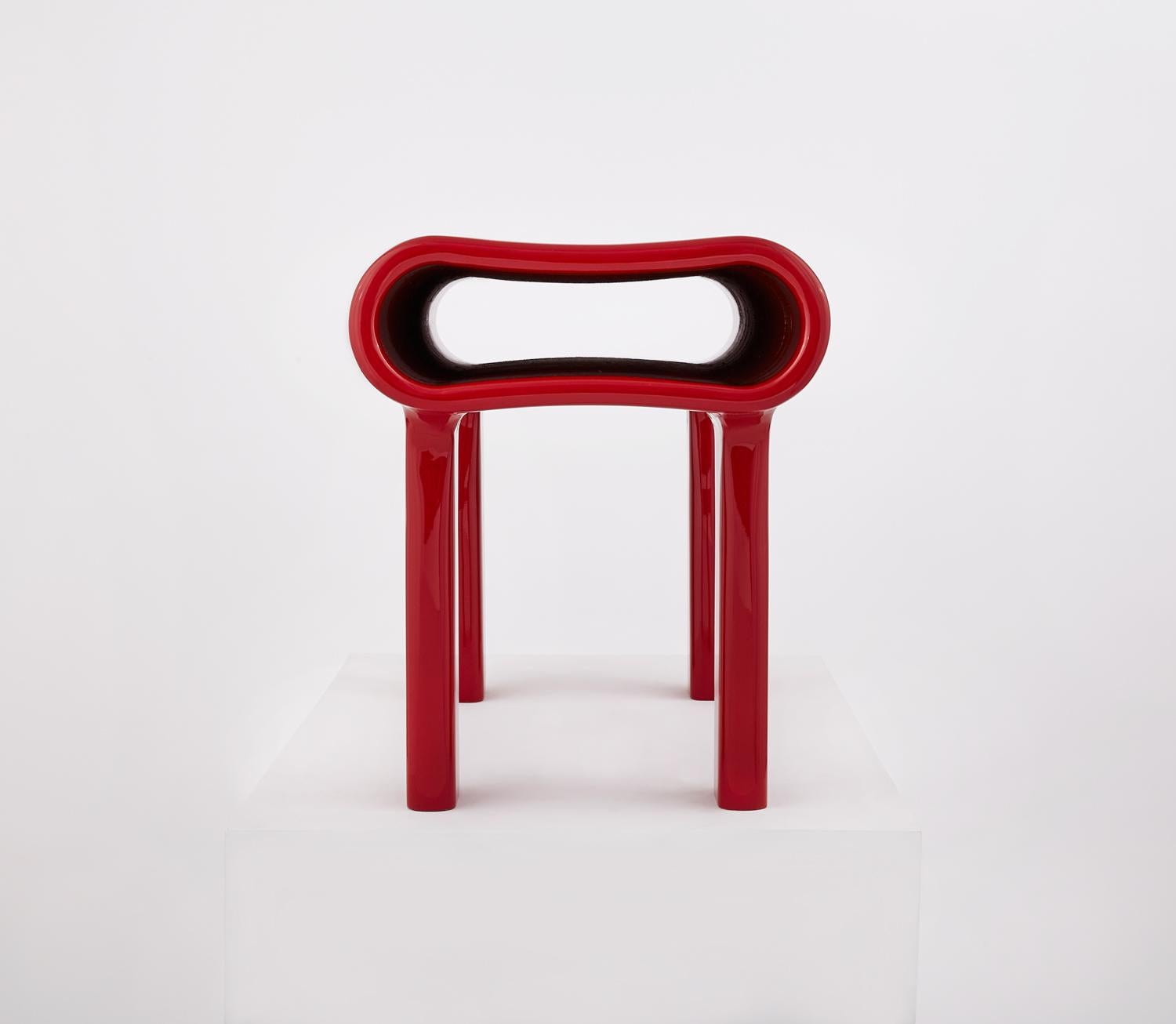 Contemporary sculpted red, wood bench with acrylic finish. Each Bench is constructed from solid beech and coated with a gloss acrylic finish. Designed by Zelonky Studios, An instant Minimalist icon, joining the pantheon of iconic minamalist artists,