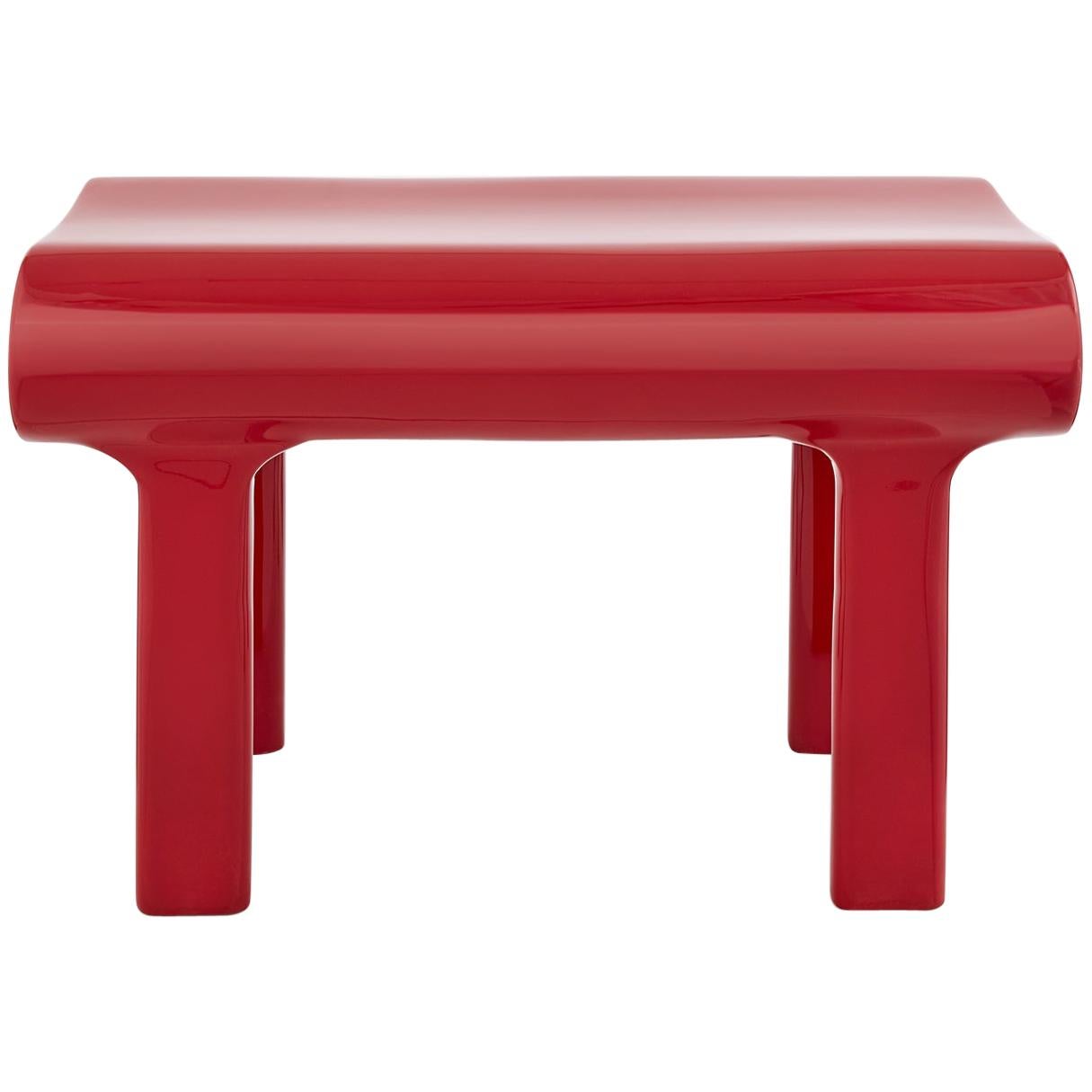 Contemporary Sculpted Red Wood Bench with Acrylic Finish For Sale