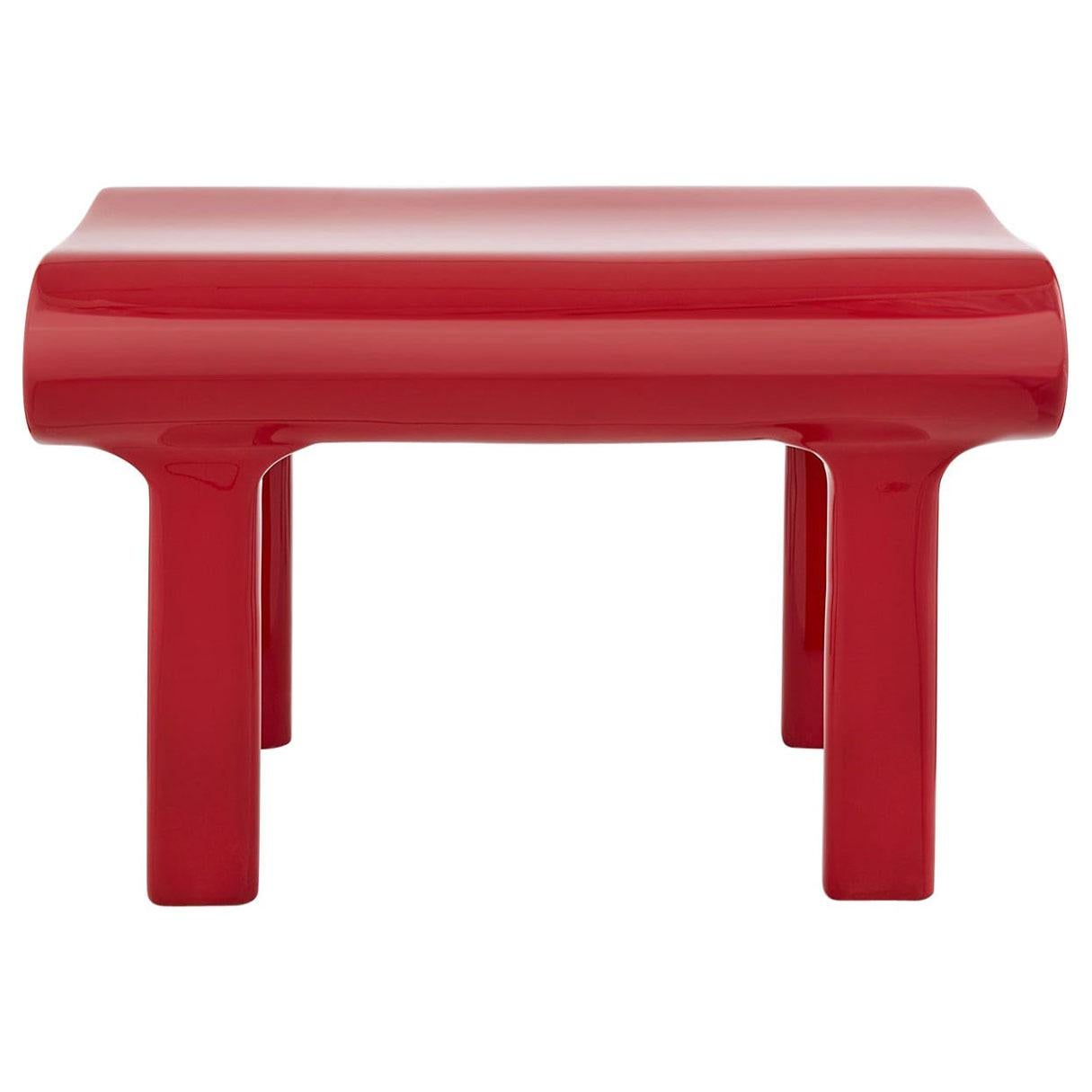 Contemporary Sculpted Red Wood Bench with Acrylic Finish For Sale