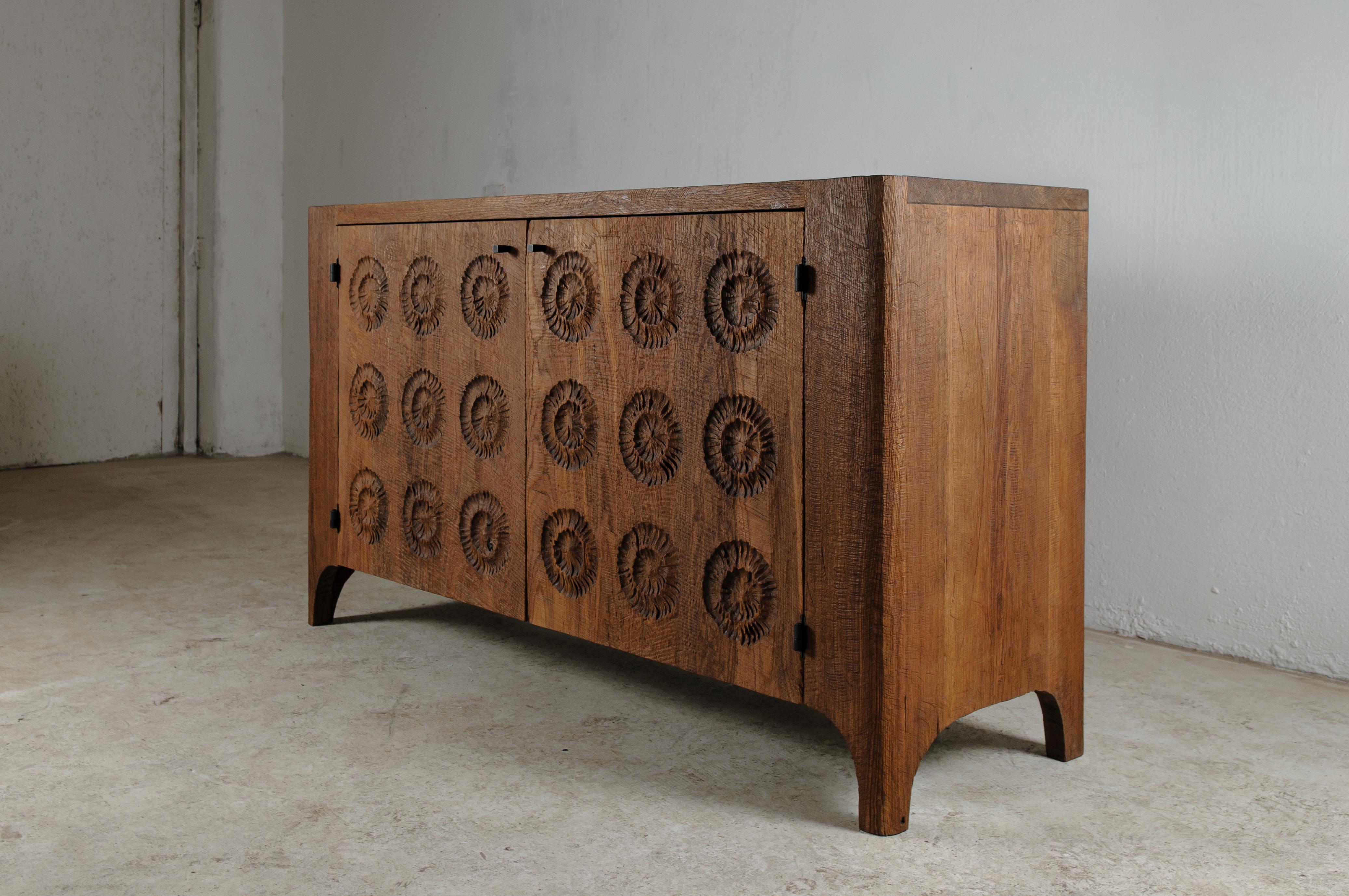 Russian Contemporary Sculpted Sideboard in Solid Oak and Linseed Oil For Sale