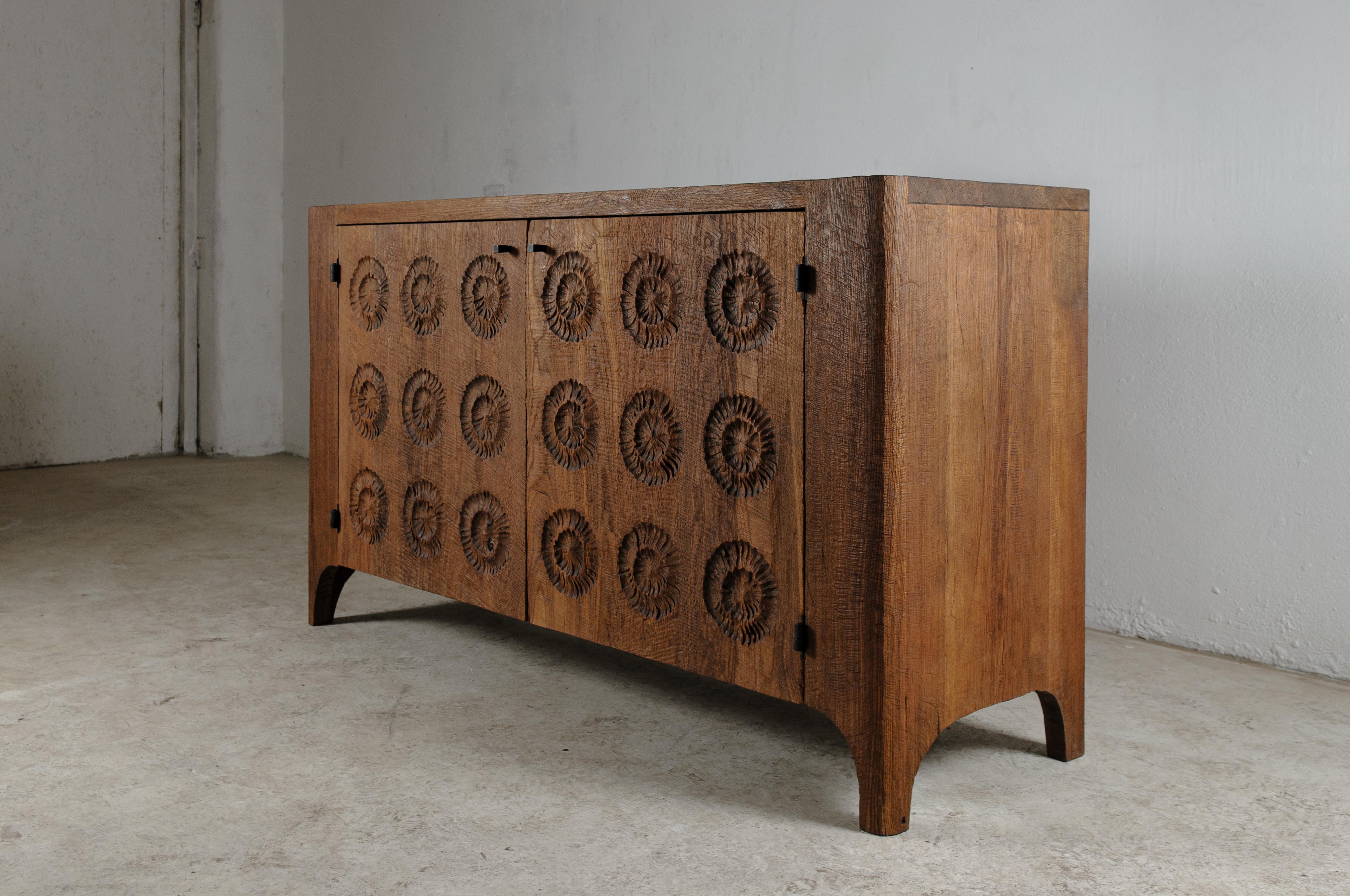 Russian Contemporary Sculpted Sideboard in Solid Oak and Linseed Oil For Sale