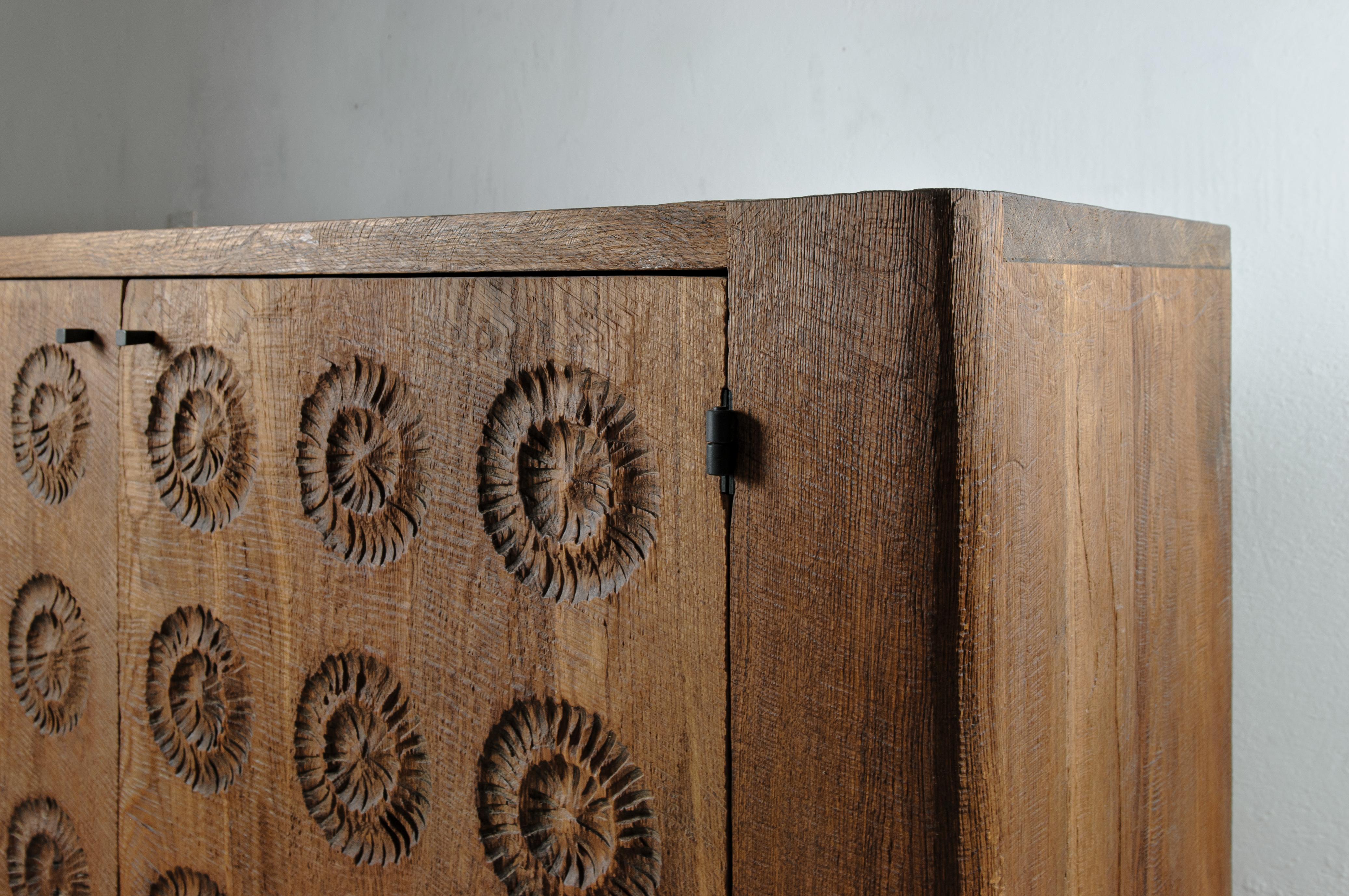 Contemporary Sculpted Sideboard in Solid Oak and Linseed Oil For Sale 1