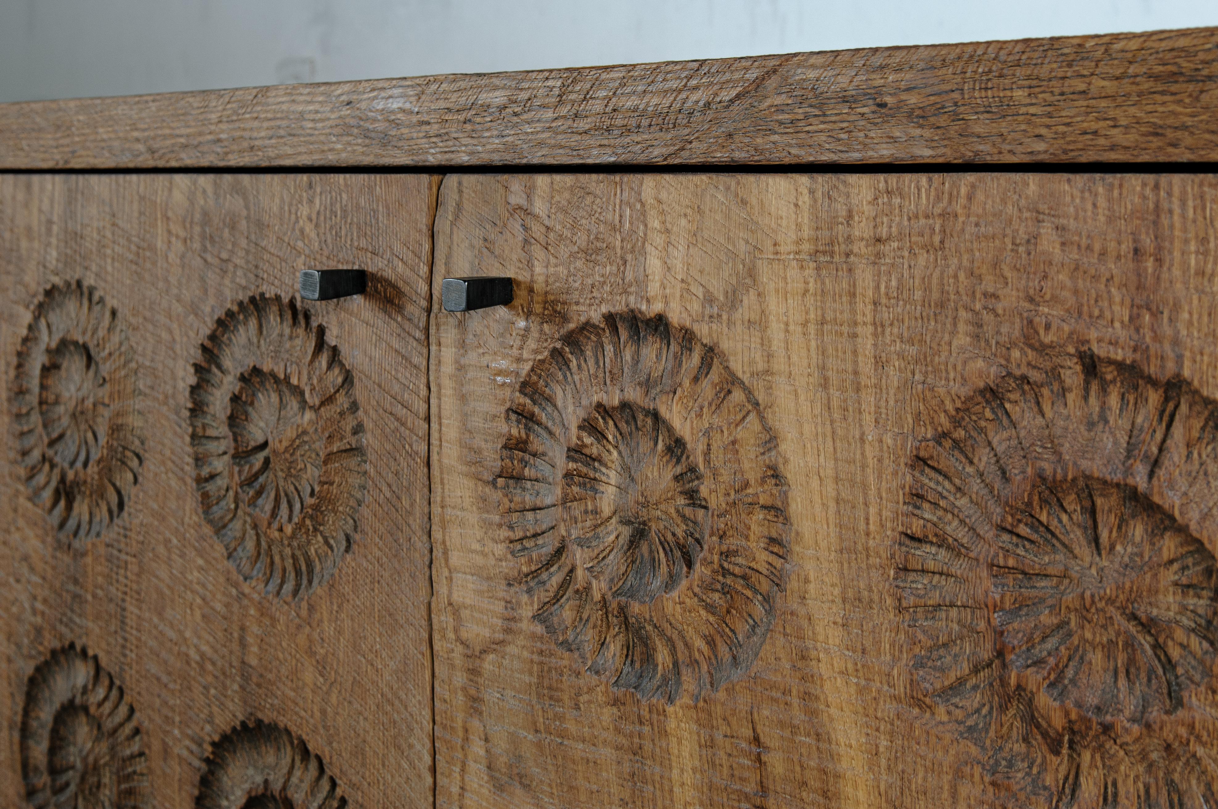 Contemporary Sculpted Sideboard in Solid Oak and Linseed Oil For Sale 2