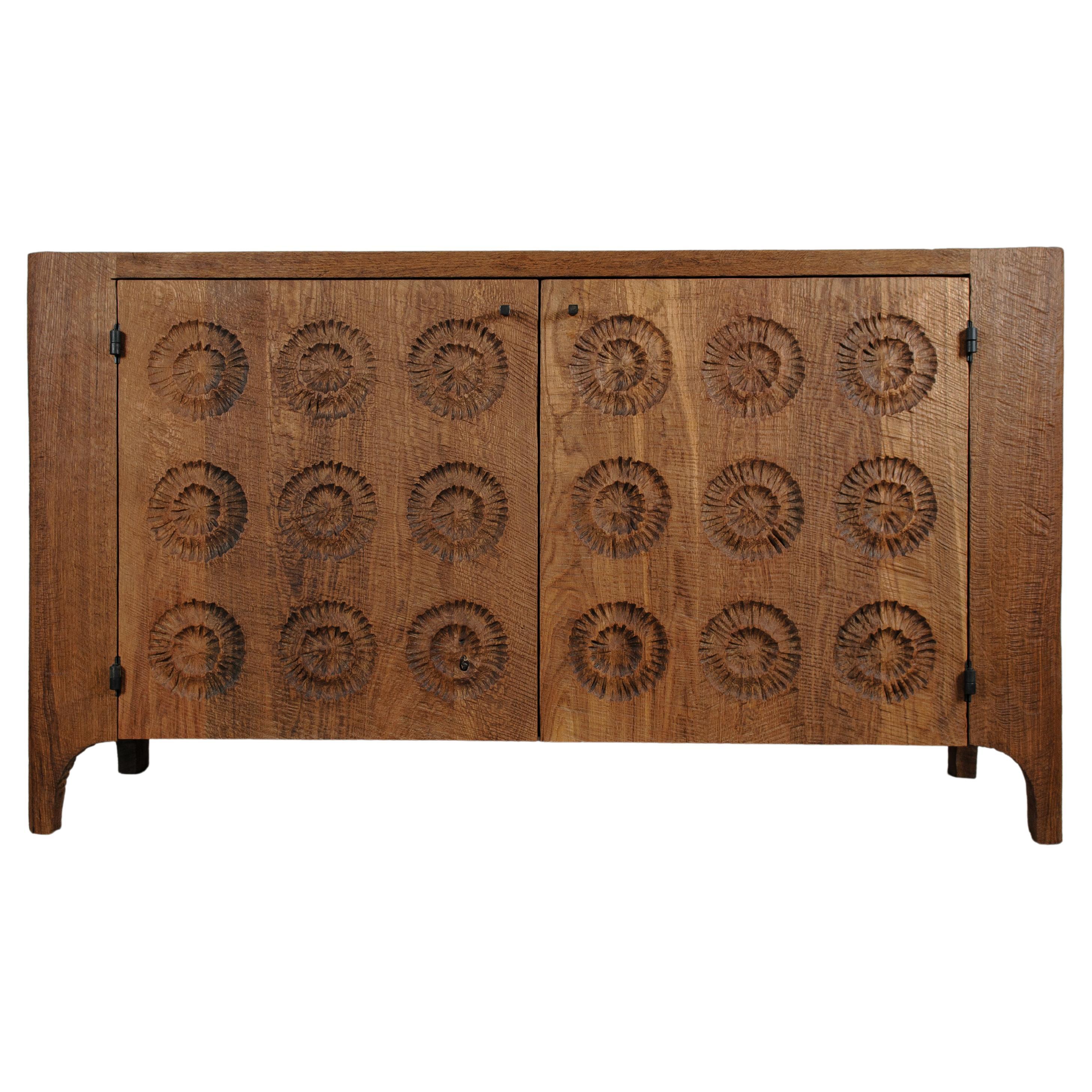 Contemporary Sculpted Sideboard in Solid Oak and Linseed Oil For Sale